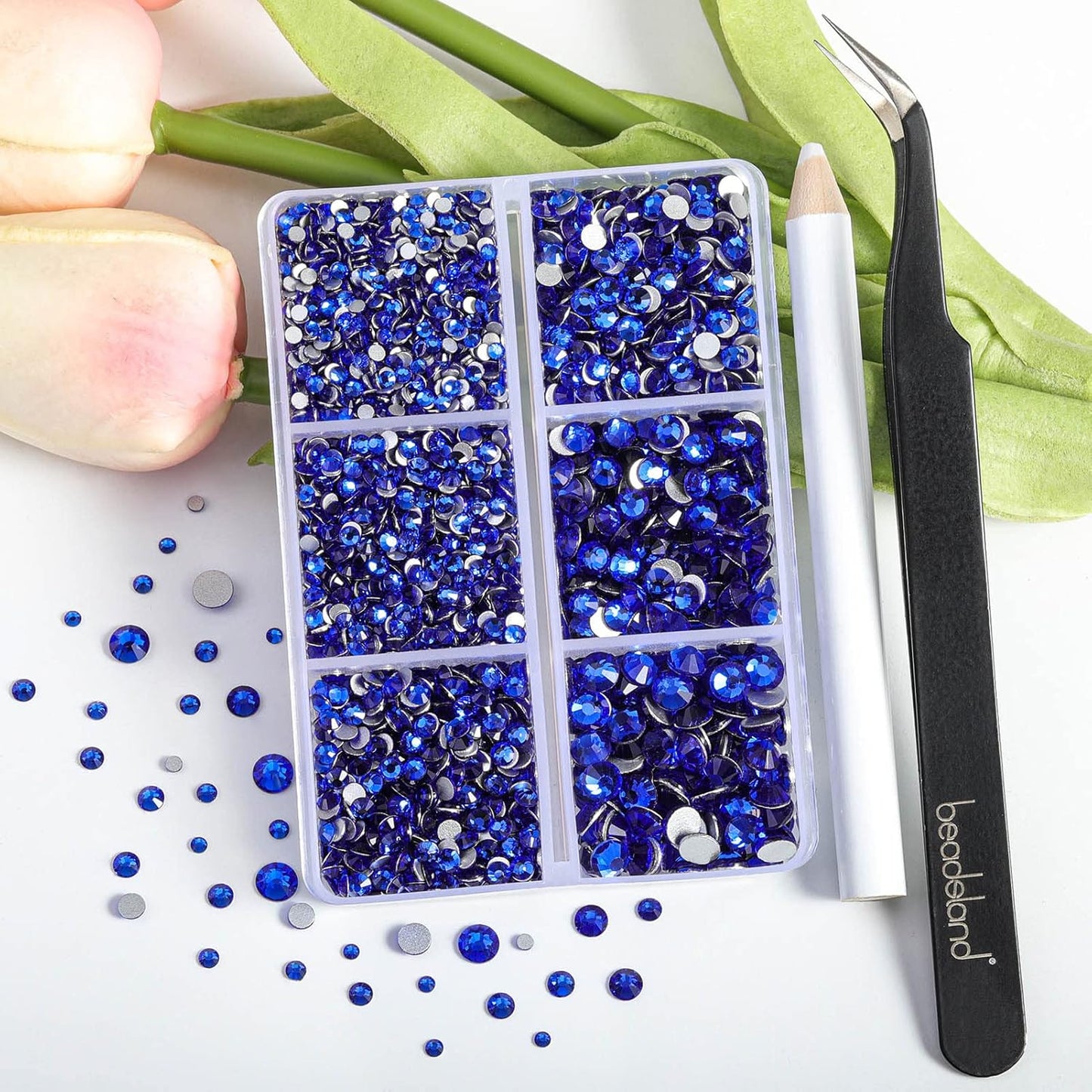 Beadsland 4300pcs Flatback Rhinestones,Royal Blue Rhinestone Nail Gems Round Crystal Rhinestones for Crafts,Mixed 6 Sizes with Picking Tweezers and Wax Pencil Kit, SS6-SS20,Sapphire