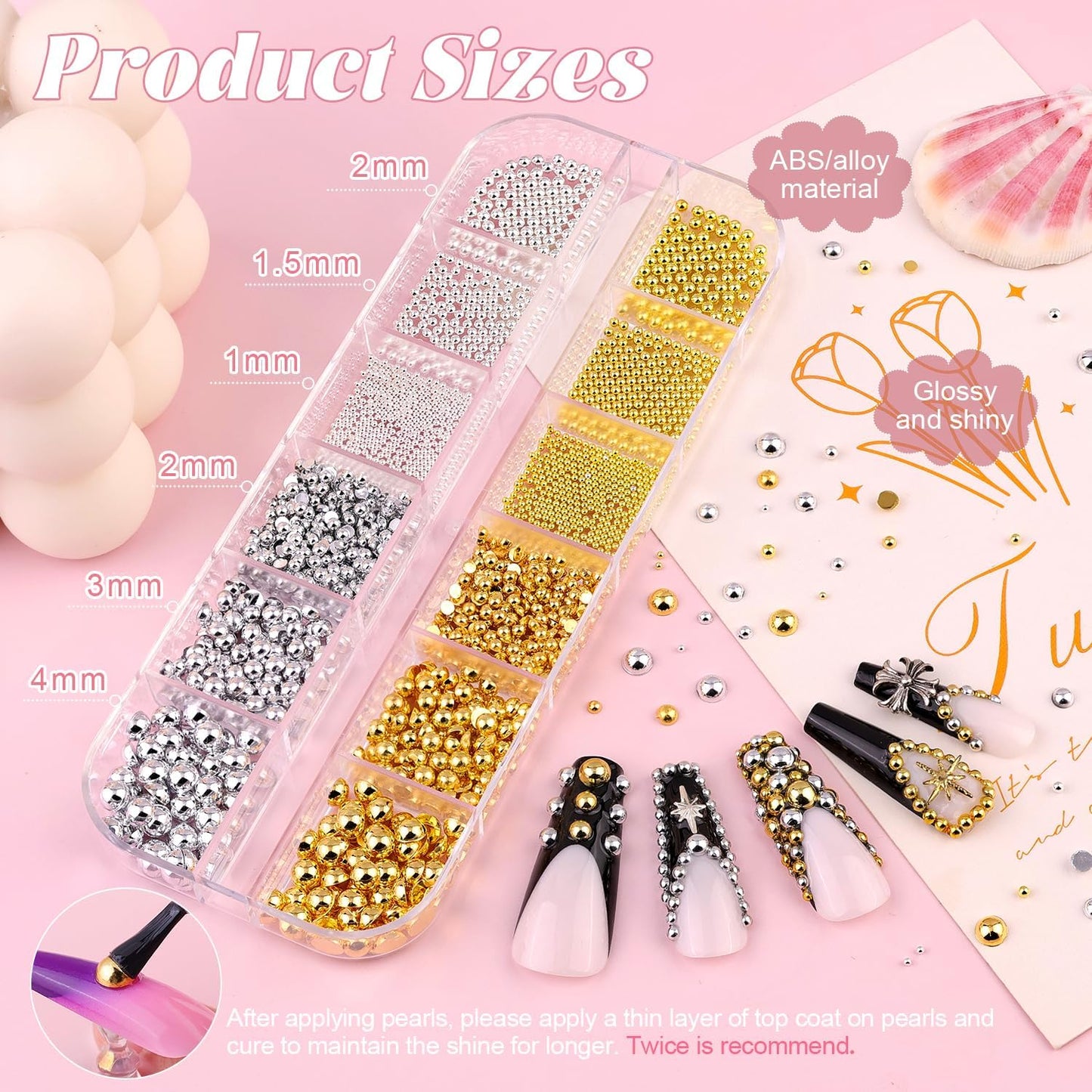 10000Pcs Nail Gems and Rhinestones for Nail Art with Rhinestone Glue, Flatback Nail Pearls and Caviar Nail Beads(Silver+Gold, Colorful Rhinestones Bedazzling Gems Pearl Nail Charms for Nail Design