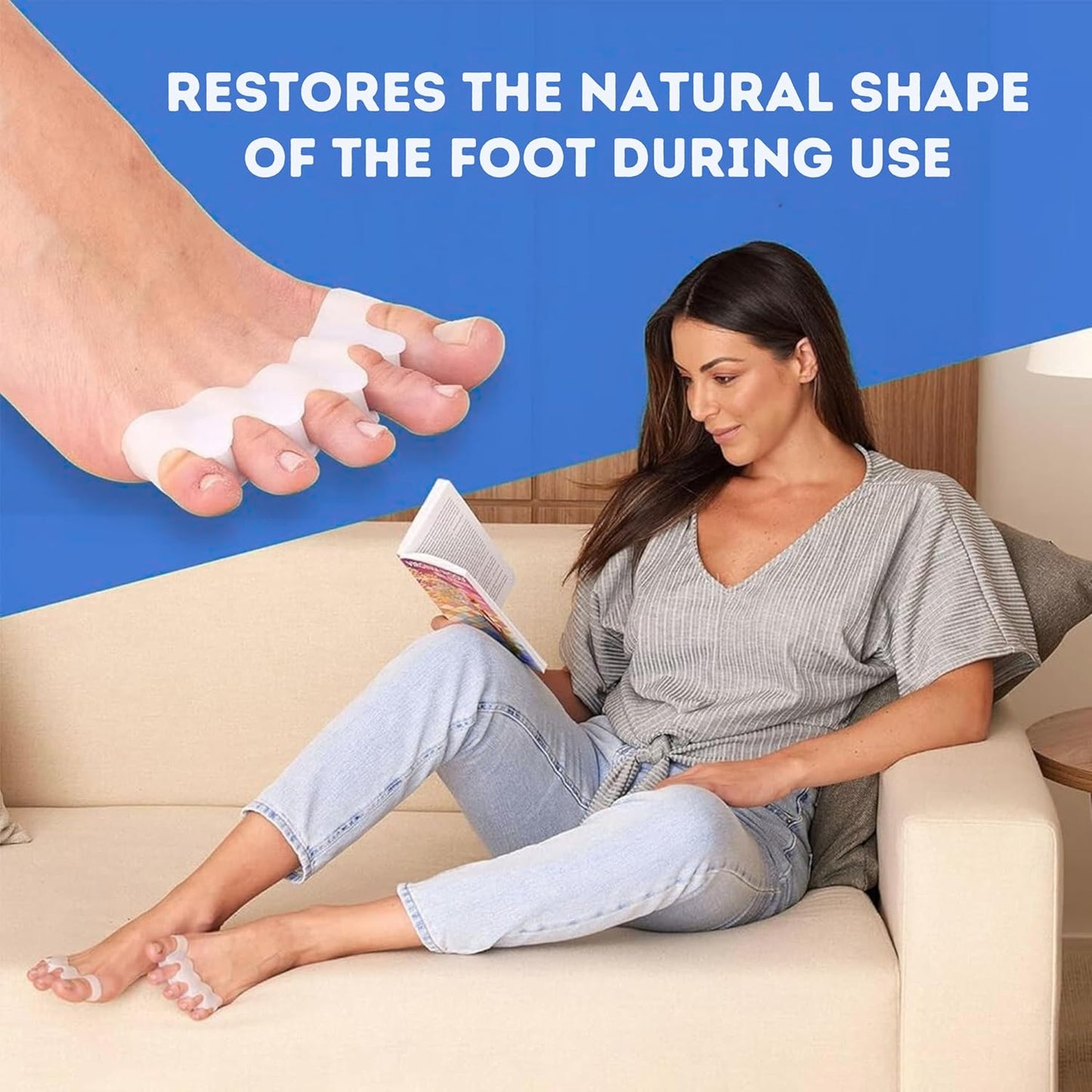 ZB.ONE Toe Separators/Toe Spacers for Women & Men, Stretchy & Flexible Toe Separator for Pedicure and Comfort, Silicon Toe Separator for Bunion Relief, Toe Spacers for Athletic Mobility, White 2 Pairs