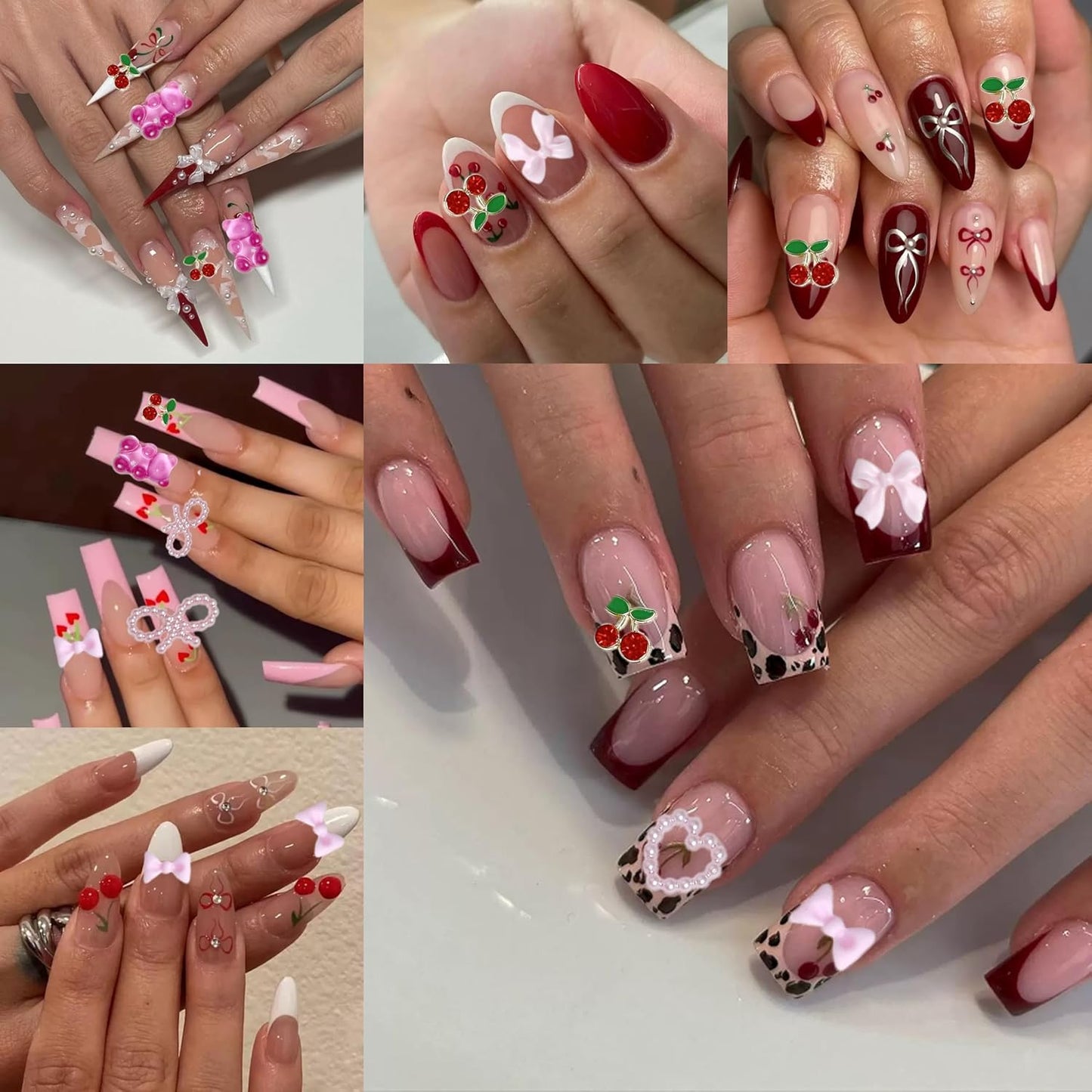 3D Pink Flower Nail Charms Y2K, Cute Resin Bear Star Heart Bow Nail Art, Gold Silver Butterfly Cherry Charms Nail Design for Women Nail Art Accessories Manicure DIY Crafts