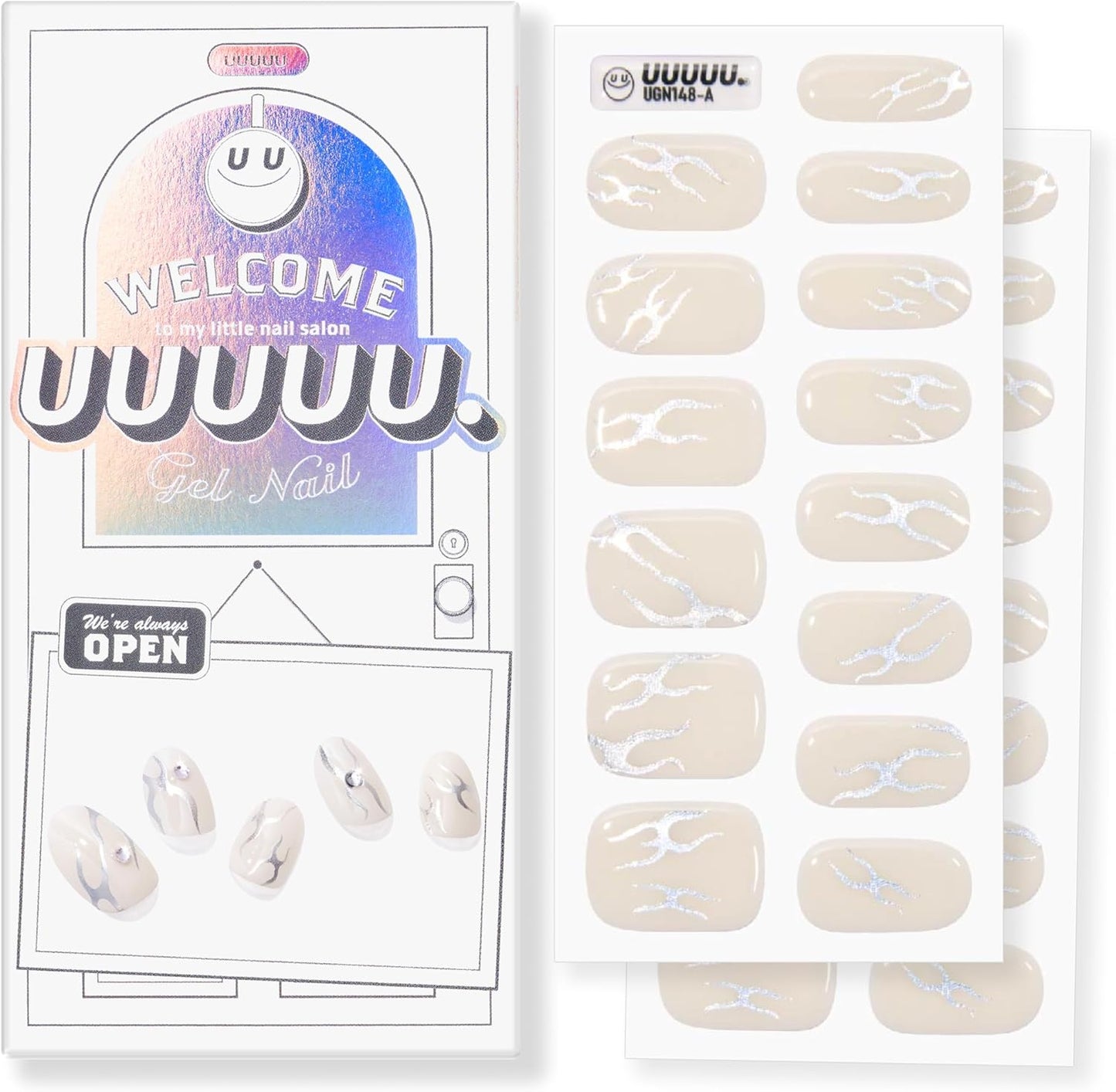 UUUUUU Semi Cured Gel Nail Strips | Salon-Quality | UV Free Gel Nail Wraps for Women | Easy Peel&Stick | Long-Lasting up to 14 Days | 28 Strips Set+File & Wipes | Gift-Ready(UGN148 Sassy)