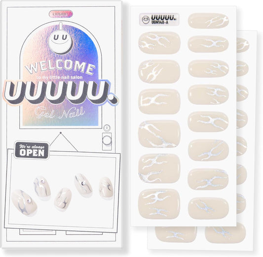 UUUUUU Semi Cured Gel Nail Strips | Salon-Quality | UV Free Gel Nail Wraps for Women | Easy Peel&Stick | Long-Lasting up to 14 Days | 28 Strips Set+File & Wipes | Gift-Ready(UGN148 Sassy)
