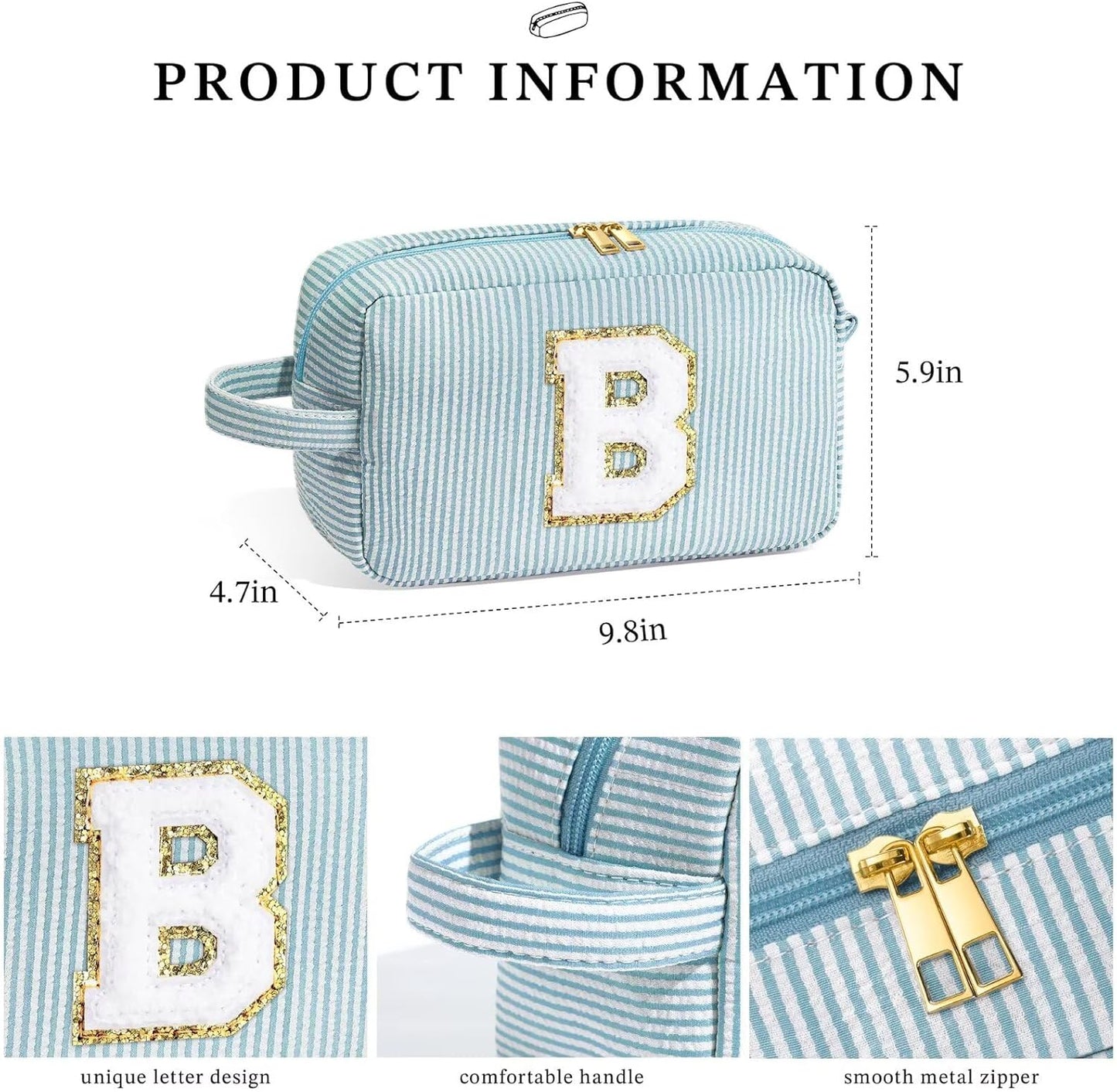 YOOLIFE Makeup Bag - Initial Makeup Bag Cosmetic Bag, Monogram Makeup Bags, Cosmetic Bag, Make Up Bag, Travel Toiletry Bag, Cute Makeup Pouch Makeup Case, Personalized Makeup Bags for Women L