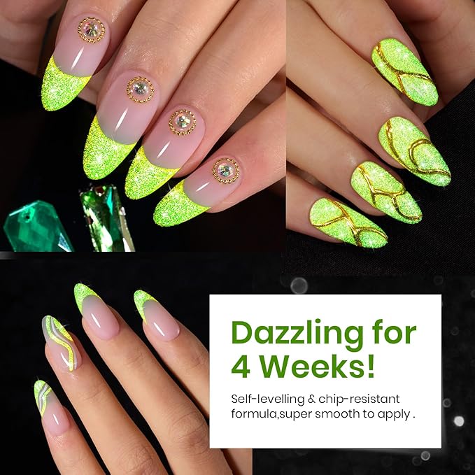 beetles Gel Polish Green Glitter Gel Nail Polish 0.51OZ Reflective Nail Art Manicure Salon DIY at Home UV LED Needed Gifts for Women Lime Shock