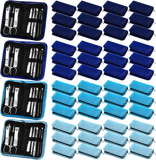 Coume 48 Christmas Nail Care Kit Gift 8 in 1 Manicure and Pedicure Set with Travel Case Stainless Steel Nail Clipper Manicure Set Souvenirs Gift for New Year Coworkers Church Guest(Blue Series)