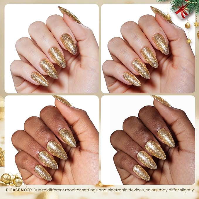 Beetles Gold Gel Nail Polish – Starlit Gold Sparkling Glitter Reflective Purple Gel Polish 15ml UV/LED Soak Off Long Lasting Christmas Nail Art Home DIY Salon