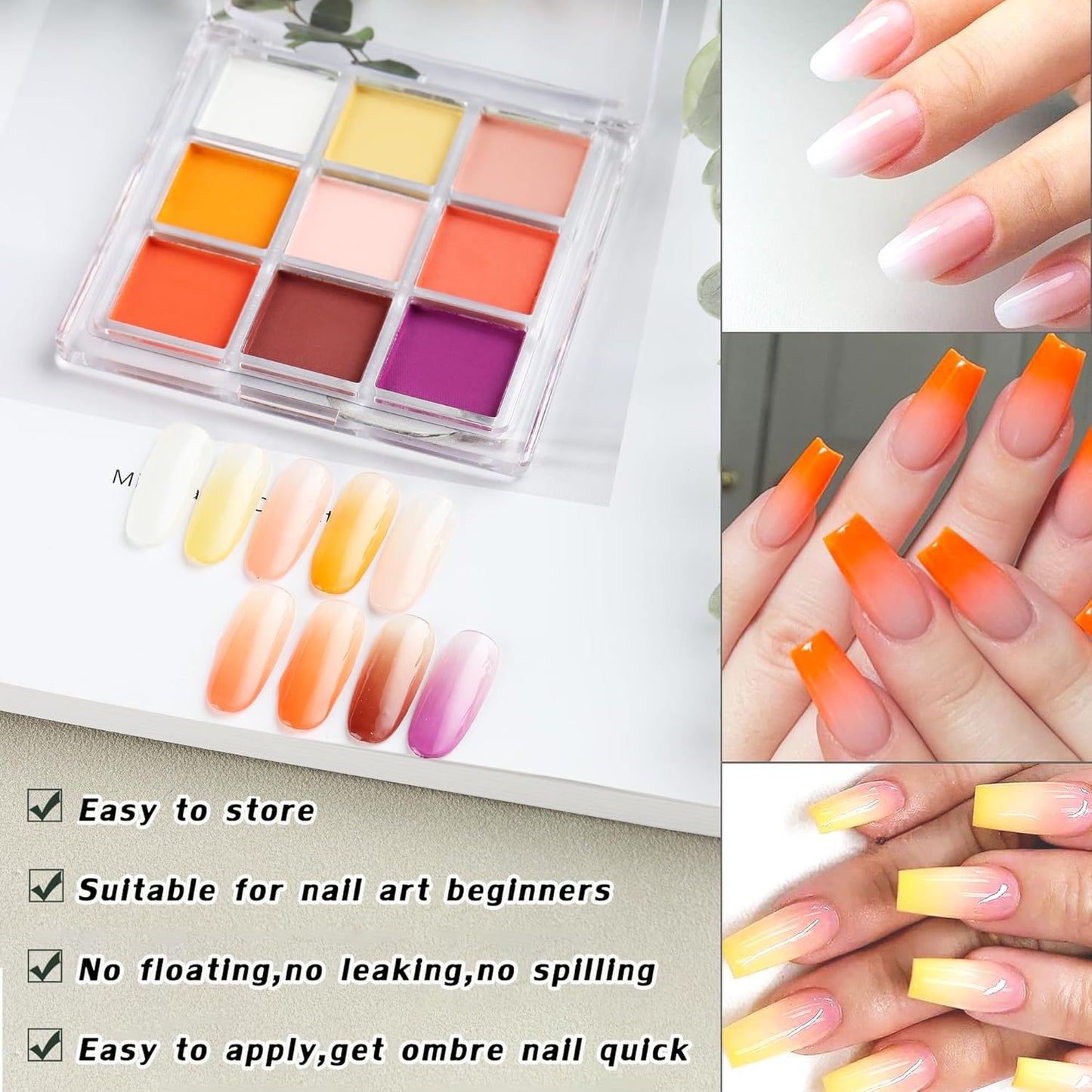 Pigment Powder for Nails 9 Colors Nail Pigment Palette Gradient Ombre Nail Powder Nail Art Design Fine Solid Neon Powder for DIY Manicure Beginners -Includes 5 Sponge Sticks 1 Brush #09