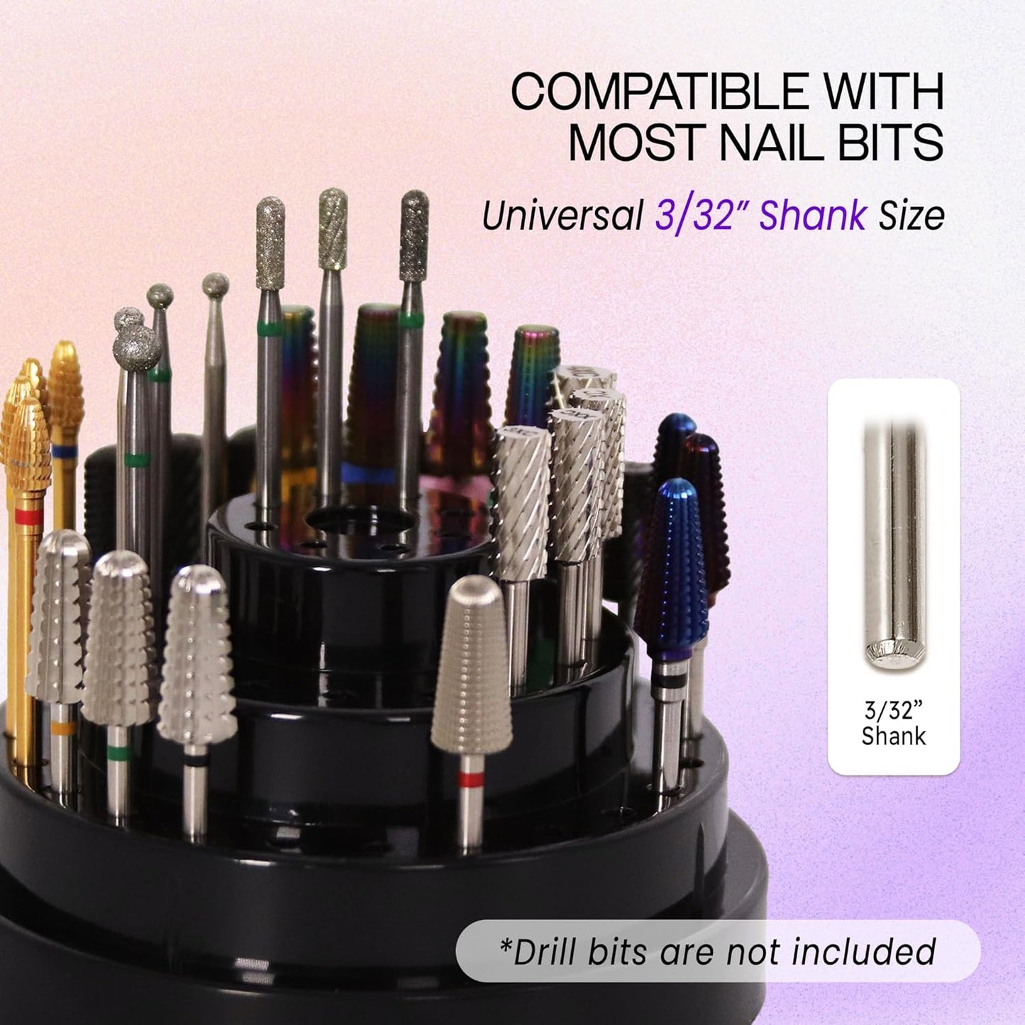 PANA Round Cake Tier Nail Drill Bit Holder Display Organizer Case - Dustproof Carbide Bit Storage Container Box For Manicure Tools Nail Salon - 48 Holes Black (Drill Bits Not Included)