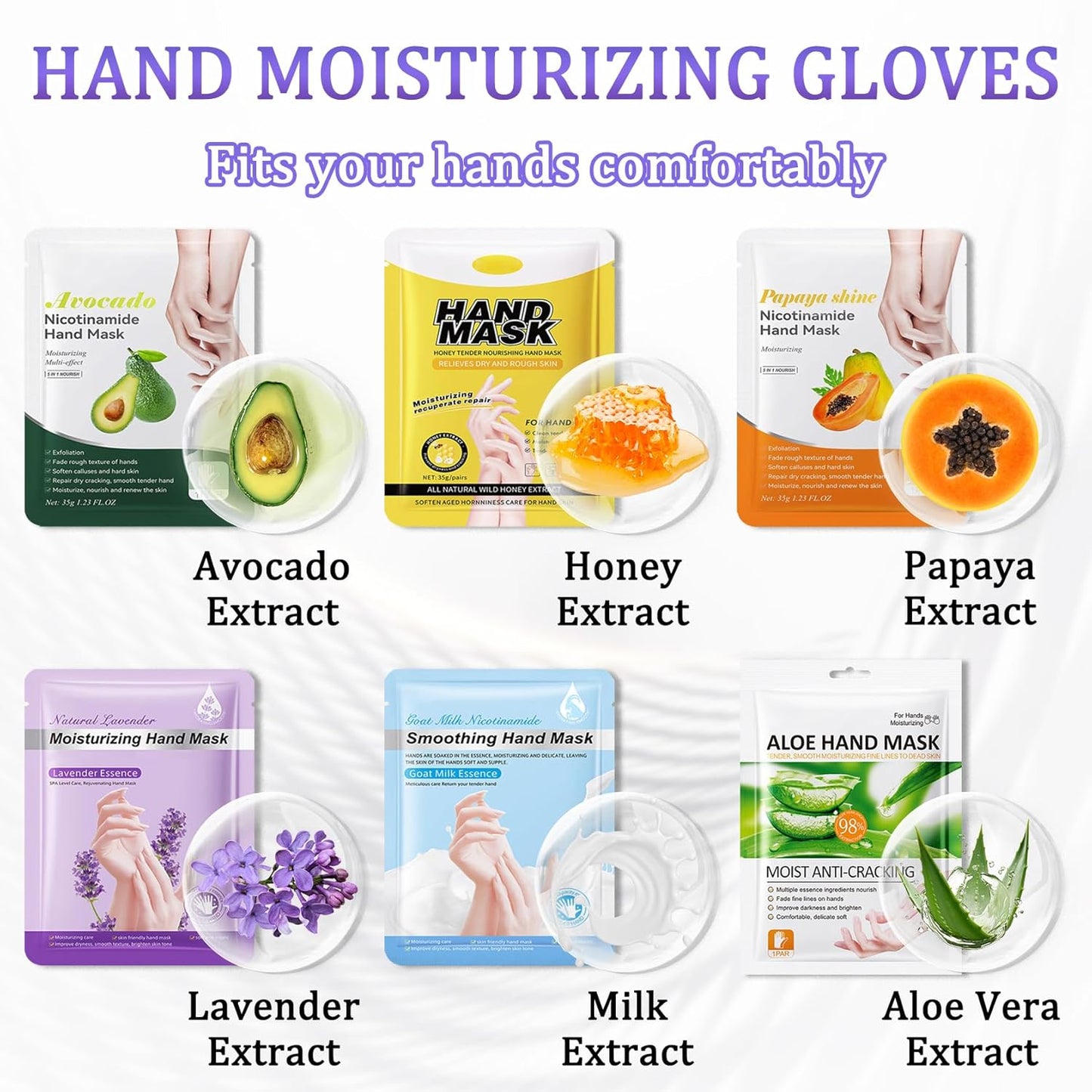 Hand Mask Moisturizing Gloves 6 Pack,Hydrating Hand Mask for Women,Soft Gloves for Dry Cracked Skin L