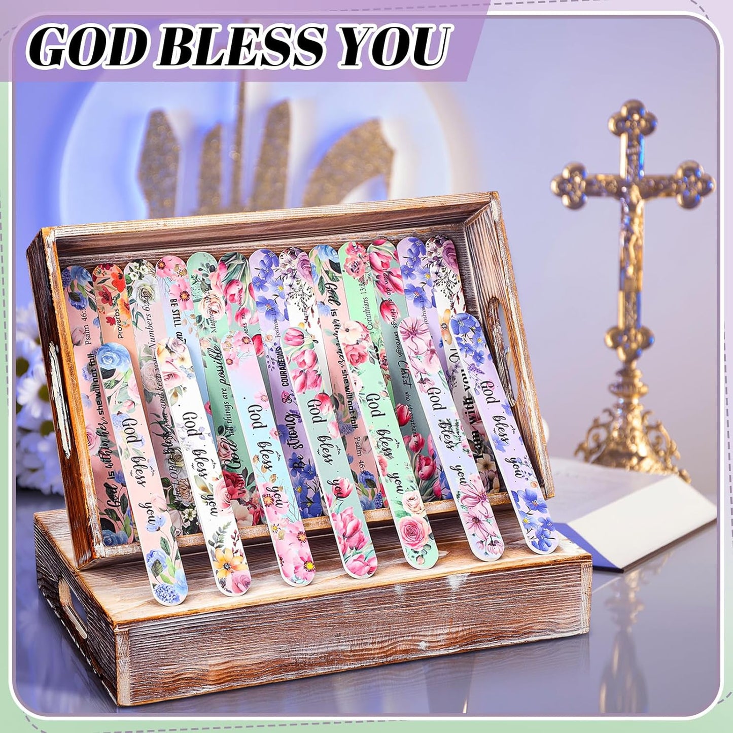 50 Pack Christian Gifts for Women Bulk Bible Verse Scripture Nail Files Floral Emery Boards Christian Religious Party Employee Appreciation Gifts for Team Staff Coworkers Teachers