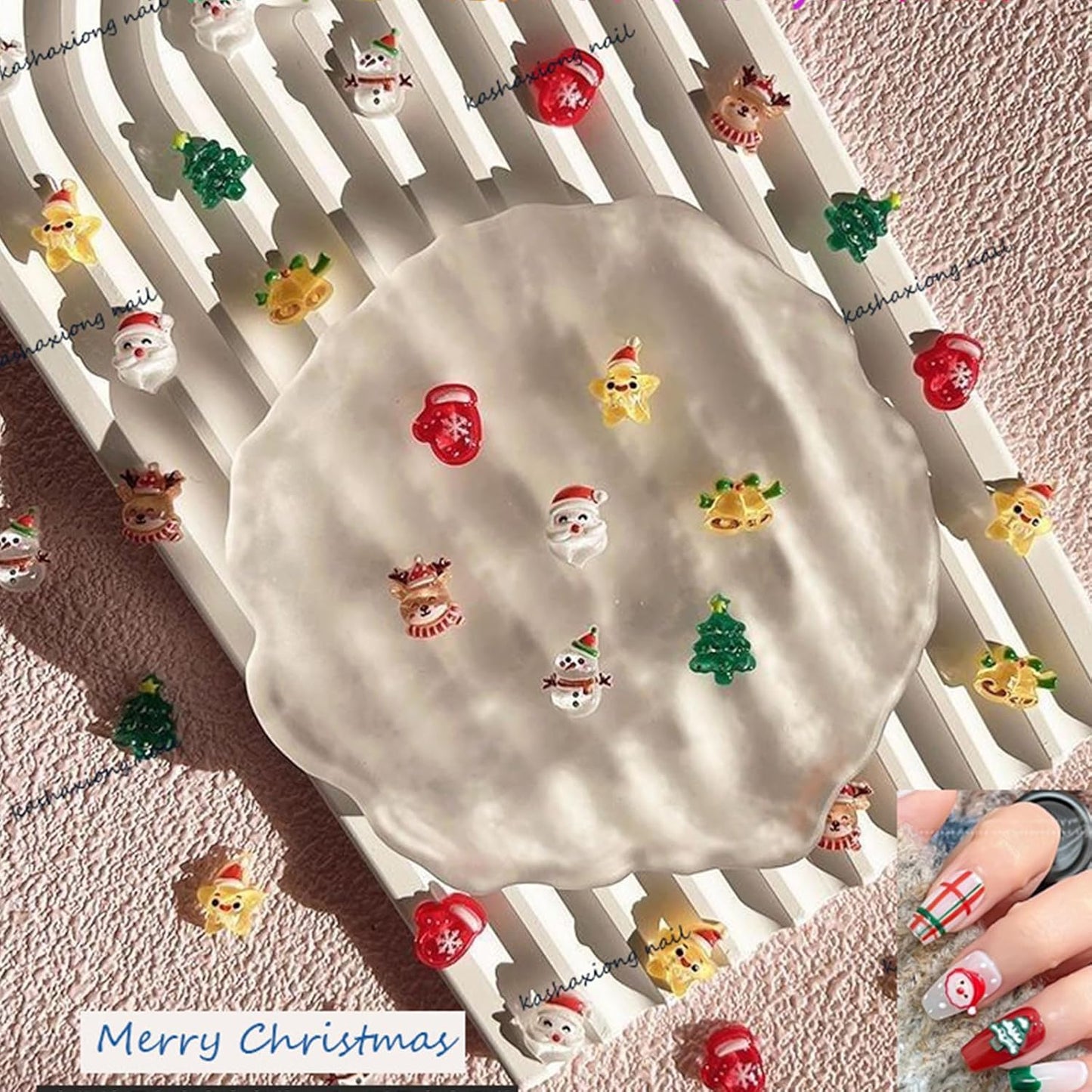 100Pcs Christmas Nail Charms 3D Muti Shape Flat Craft Resin Nail Art Charms Xmas Tree Reindeer Santa Claus Nail Art Rhinestones Snowman Bell Cute Winter Nail Supplies for Craft Making Ornament DIY