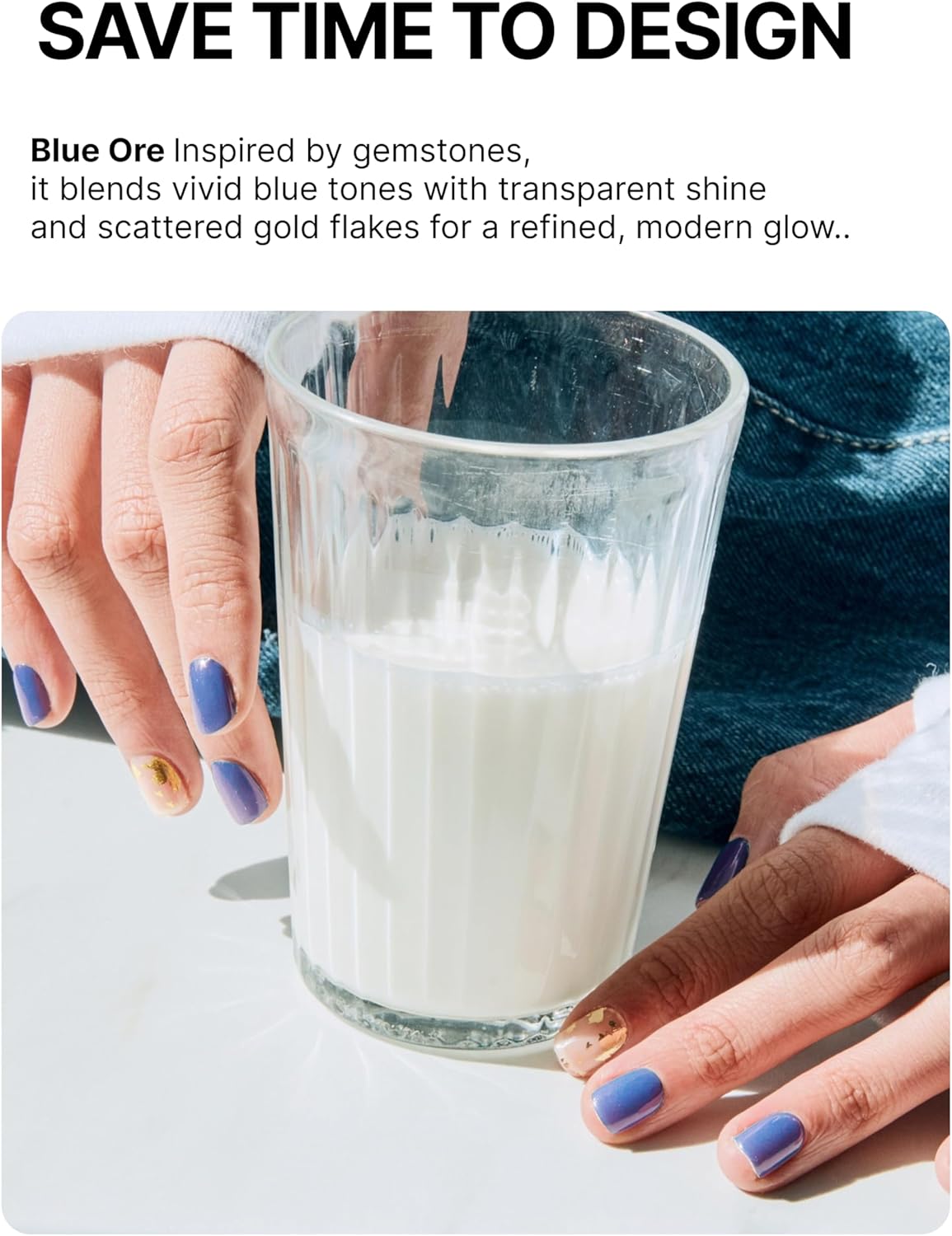 UUUUUU Semi Cured Gel Nail Strips | Salon-Quality | UV Free Gel Nail Wraps for Women | Easy Peel&Stick | Long-Lasting up to 14 Days | 28 Strips Set+File & Wipes | Gift-Ready (Blue Ore)