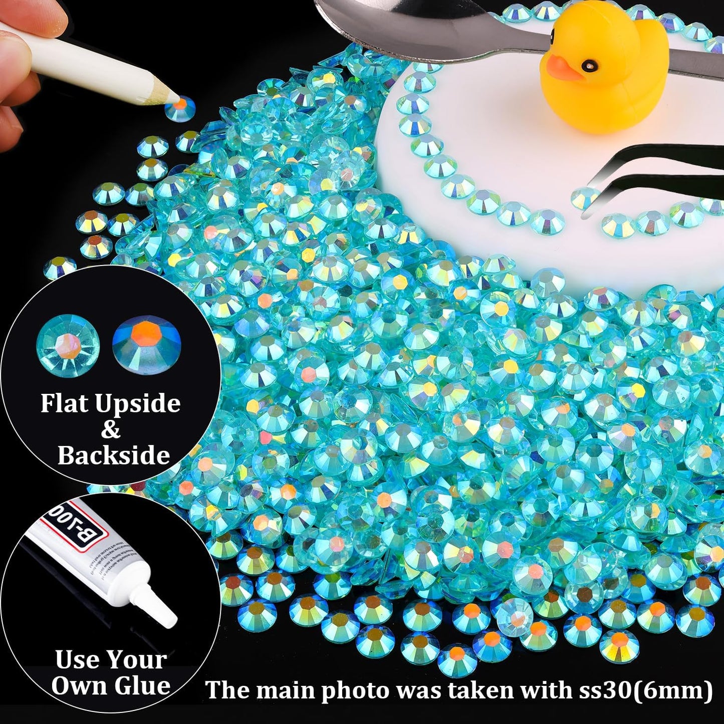 2000pcs 6mm Resin Rhinestones Bulk, Transparent Lake Blue AB Flatback Round Jelly Rhinestones Non Hotfix Crystal Gems Large Quantity Wholesale for DIY Crafts Clothes Bottles Face Makeup Manicure
