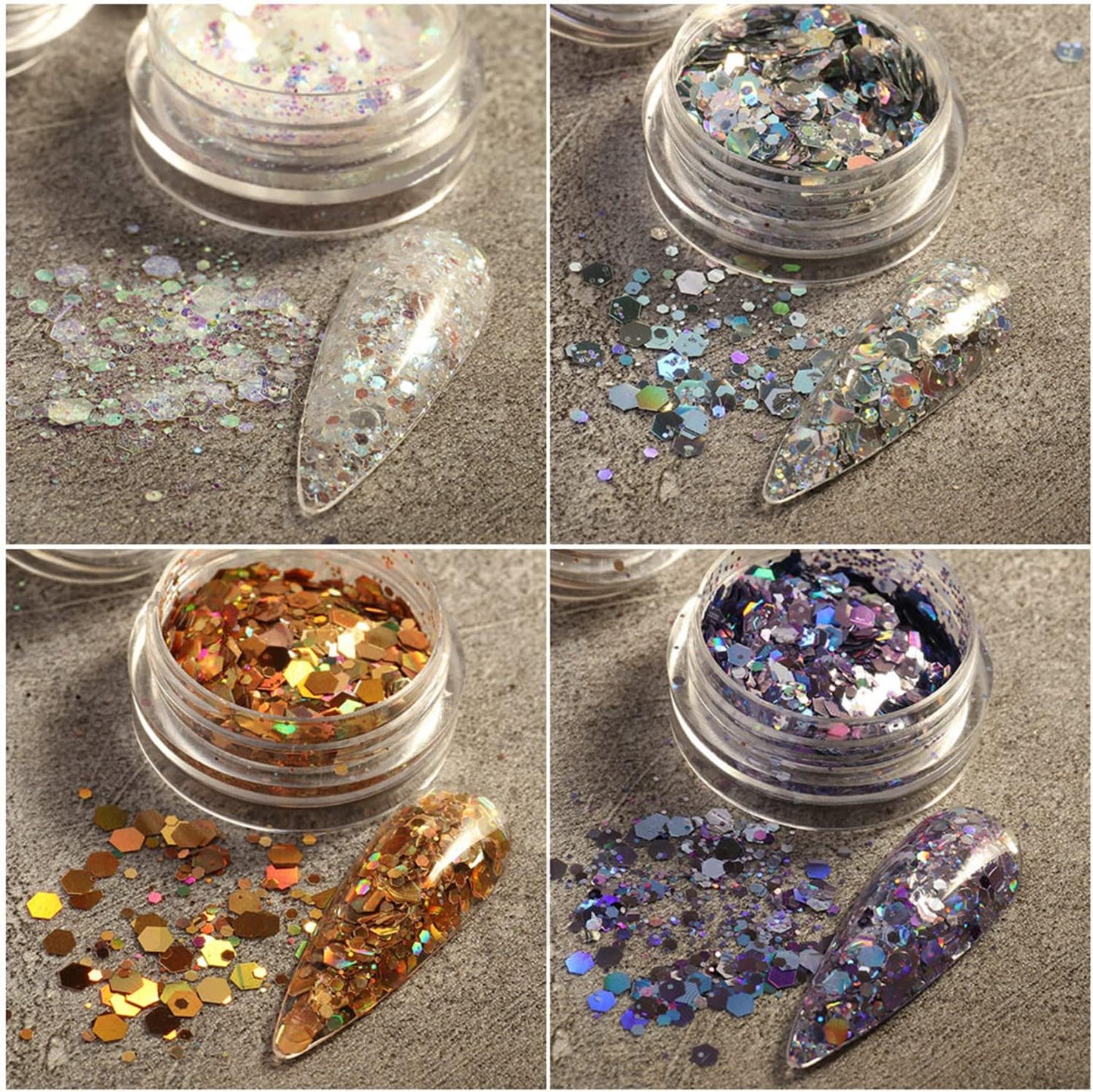 Holographic Sequins Nail Art Flakes Design, 3D Laser Glitter Acrylic Supplies for Gel Polish, Women Manicure Shiny Decorations Resin Nail Art Tips