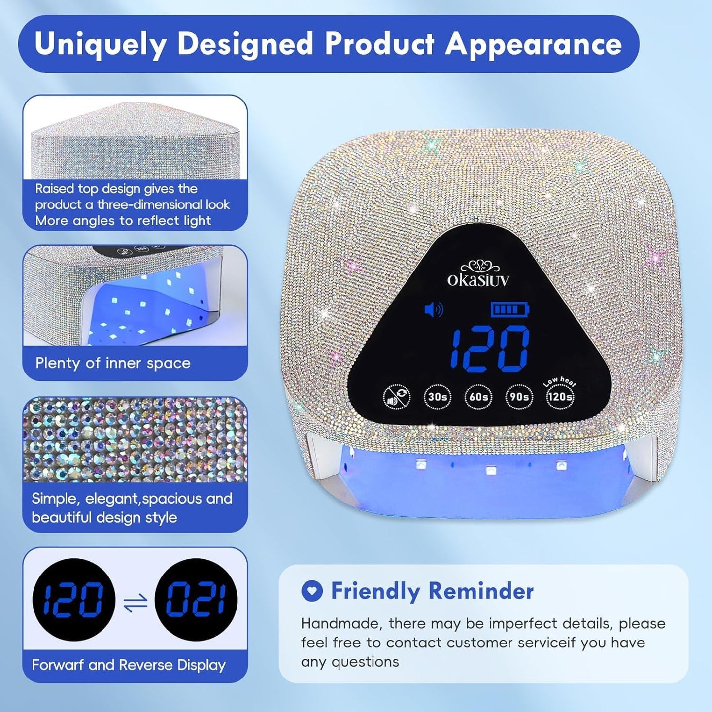 UV LED Nail Lamp with UV Gloves,Magnetic Metal Mirror Base Cordless Nail Dryer, Gel Polish Curing Light with 4 Timers,Touch Control Display,Auto Sensor for Professional Salon & Home