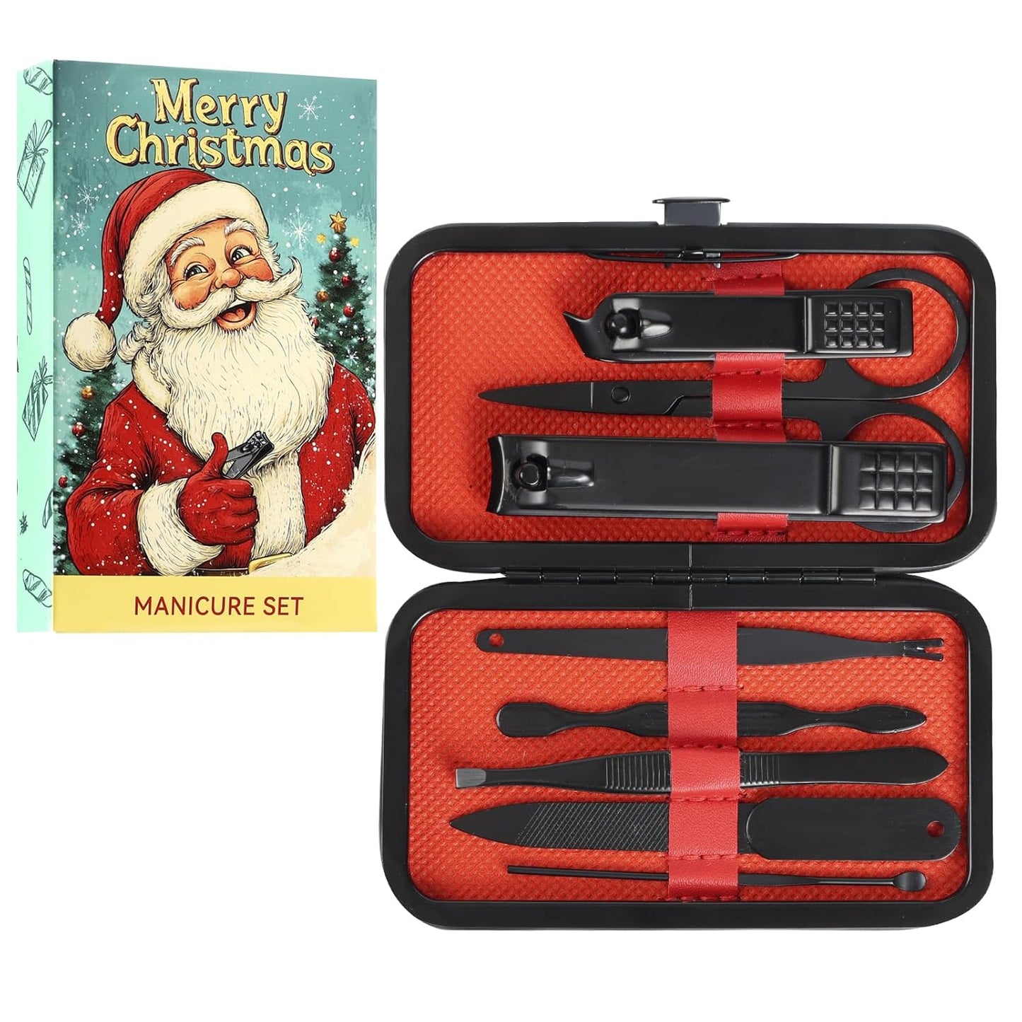 Manicure Set - Stocking Stuffers for Men & Women, 8 Pieces Stainless Steel Nail Clipper Kit, Nail Care Tool with Christmas Gifts Box