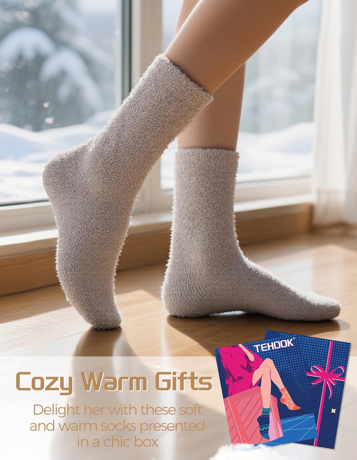 TEHOOK Warm & Cozy Gifts for Women, Stocking Stuufers, Fluffy Fuzzy Plush Sleeping Slipper Socks - Soft Warm Fabric