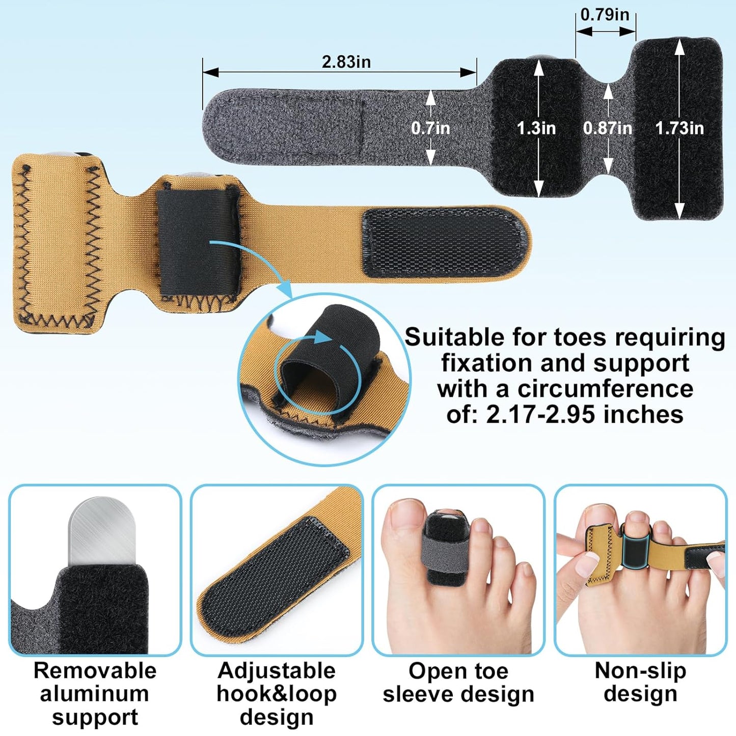 4pcs Hammer Toe Straightener with Aluminum Plate, Adjustable Hammer Toe Corrector for Women & Men,Toe Splints Wraps Relief for Curled, Bent Toes,Crooked & Broken Toes(Large)