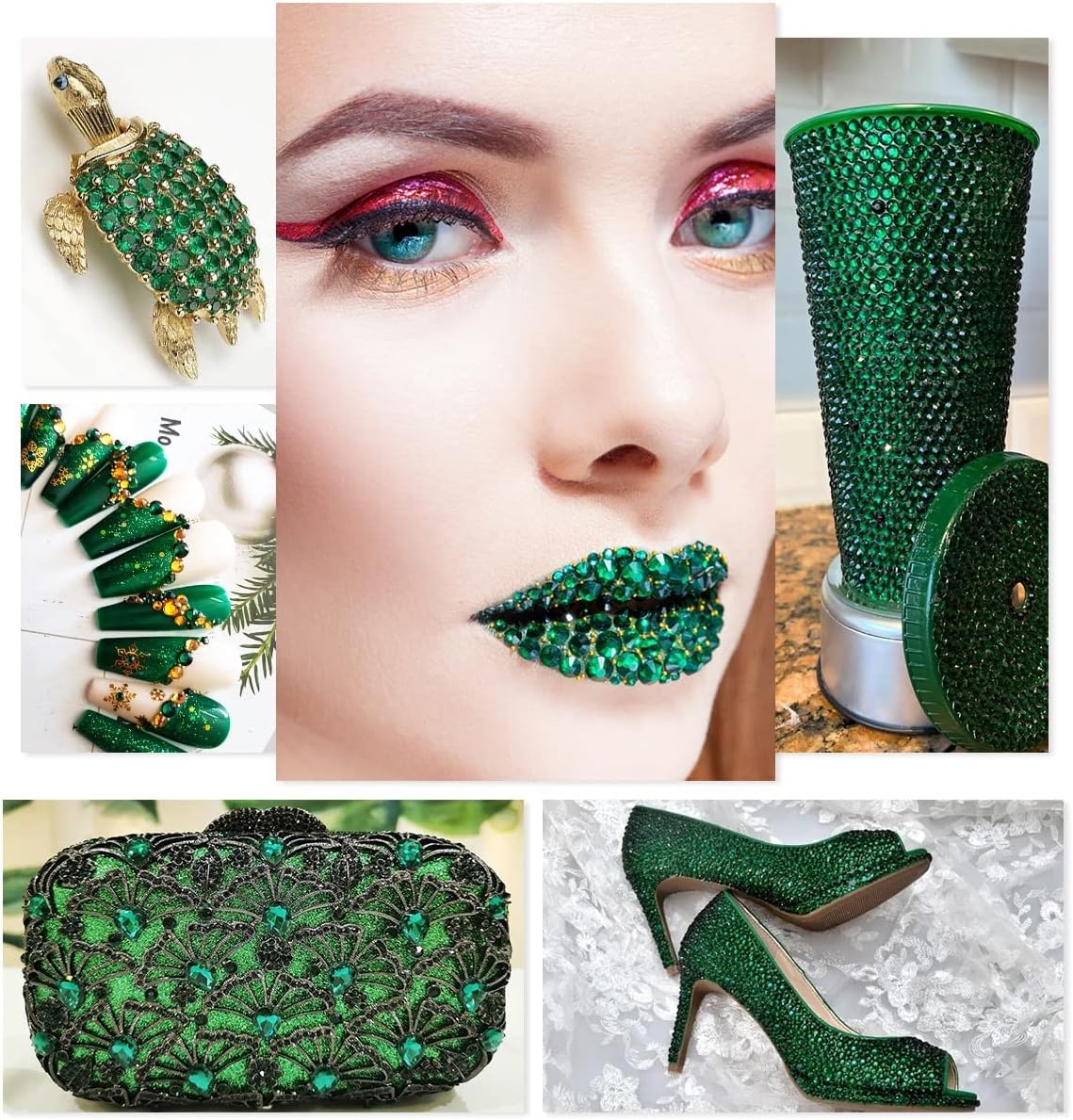 4010pcs Green Nail Art Rhinestones Kit, qiipii Round Glass Emerald Flatback Crystal Stones Nail Charms 6 Sizes (1.6-6.1 mm) Up to SS30 Nail Gems w Pick up Tweezer Pen for Nail Crafts Face Eyes Makeup