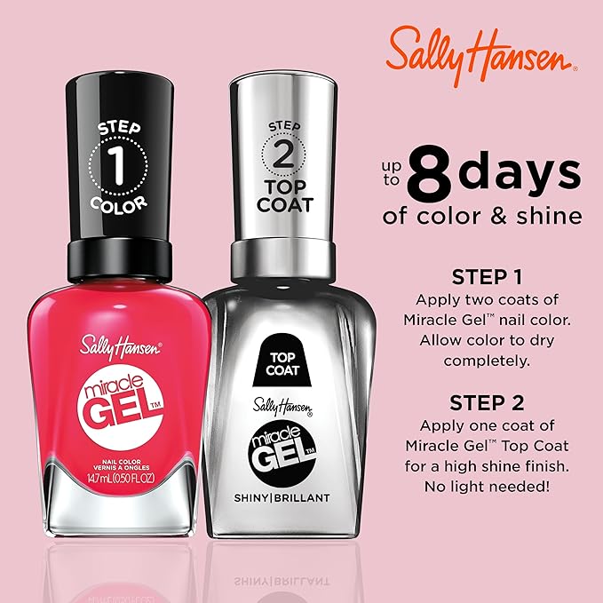 Sally Hansen Miracle Gel Salon Quality Nail Polish | Gel-Like Formula, Two-Step System, No UV Light Needed, Long Lasting | Opaque, Glossy | 329 Pink Tank | Reddish Pink Nail Color