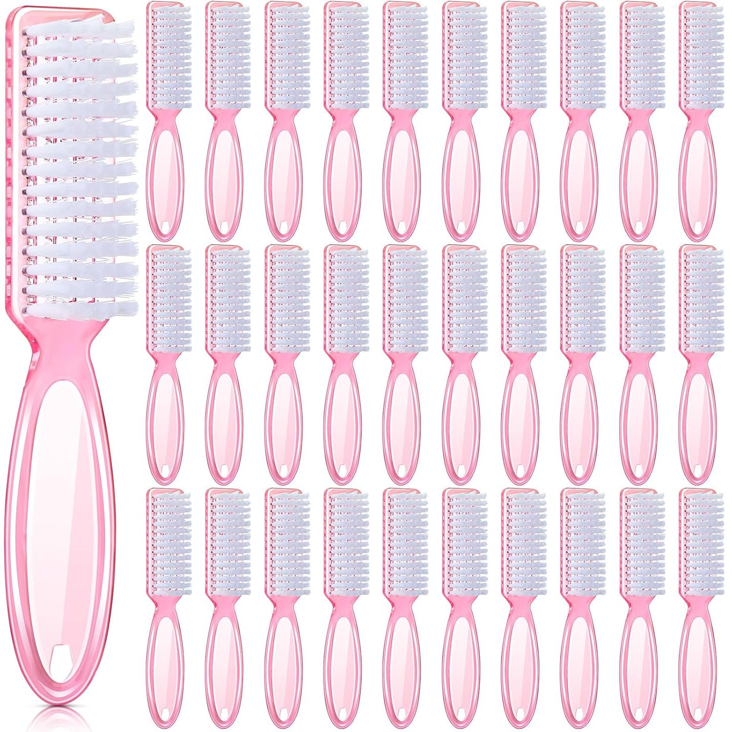 Patelai 30 Pcs Nail Scrubber Brushes Bulk Handle Grip Manicure Brushes for Cleaning Fingernails Pedicure Cleaning Brush for Toes and Fingernail Cleaning(Clear Pink)