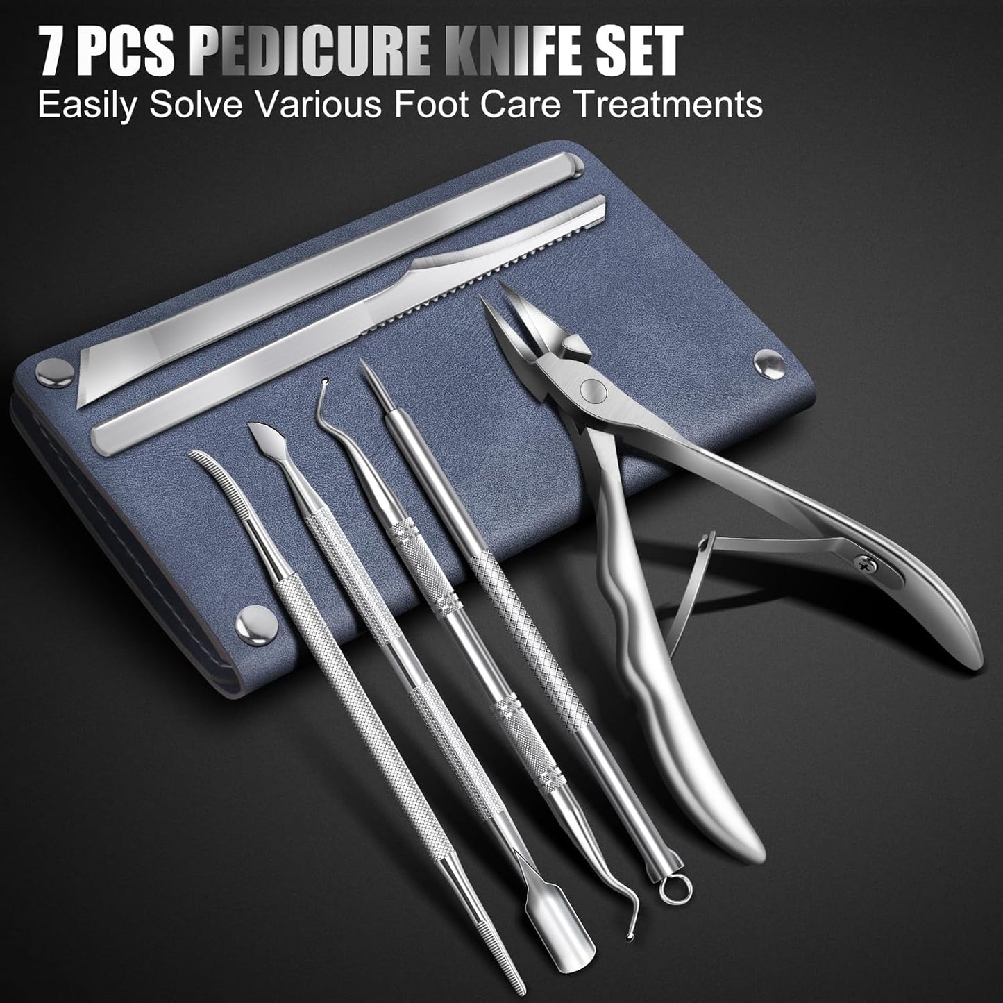 7-Piece Ingrown Toenail Treatment Set, Professional Stainless Steel Ingrown Toenail Removal Kit, Calloused Feet Remover Tool, Manicure Treatment Pedicure Tools for Feet (Under-Nail Clean + Foot Care)