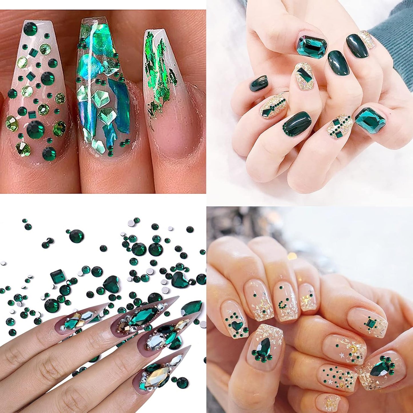 3120Pcs Green Nail Art Rhinestones Crystal,HOINCO Nail Art Crystal Flat Back Nail Diamond Jewels for Nail Art DIY Crafts with Tweezers and Pen