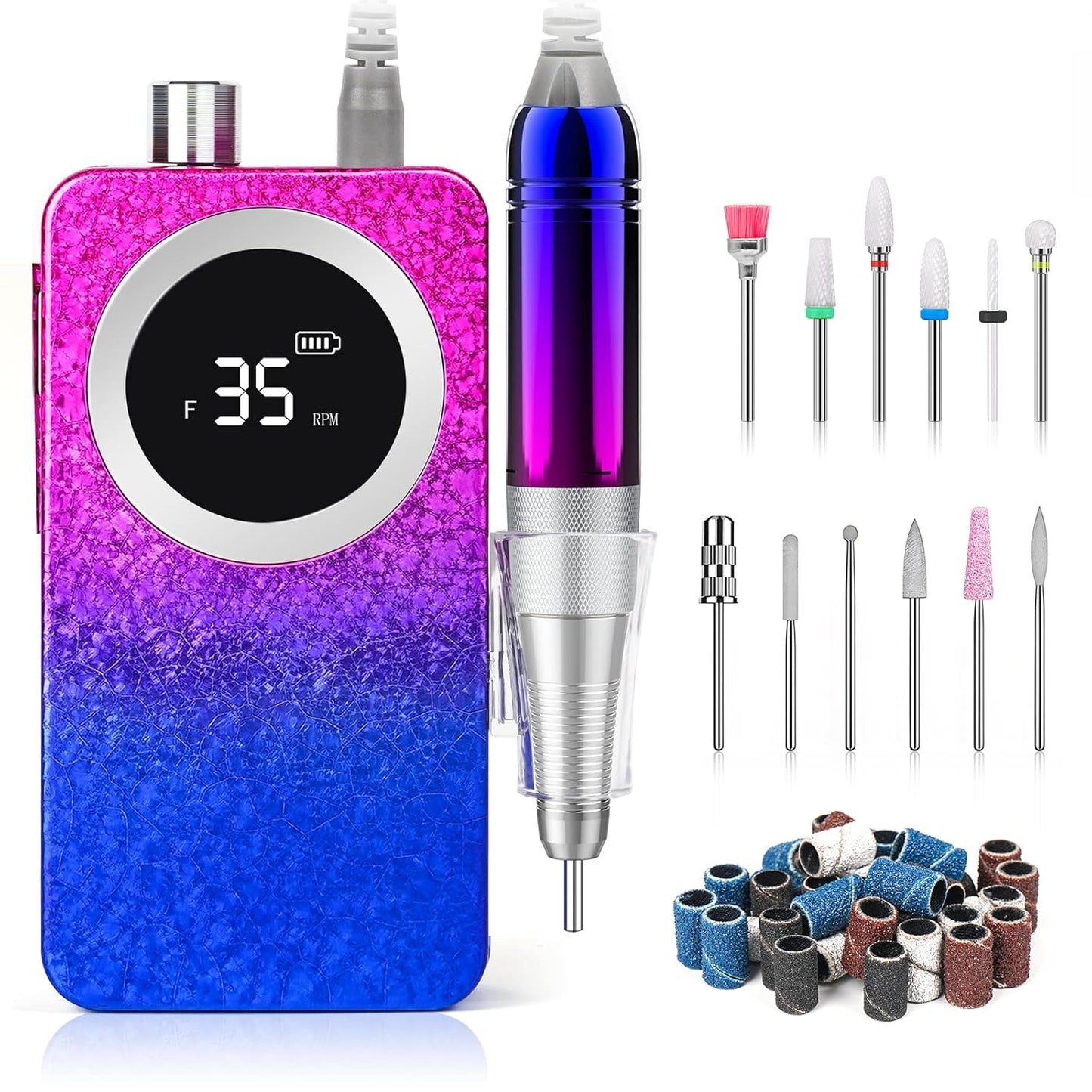 Professional Electric Nail Drill Machine, Gradient Color 35000 RPM Rechargeable Efile Nail,with TFT Display Portable Electric Nail File for Acrylic Nails Manicure Pedicure