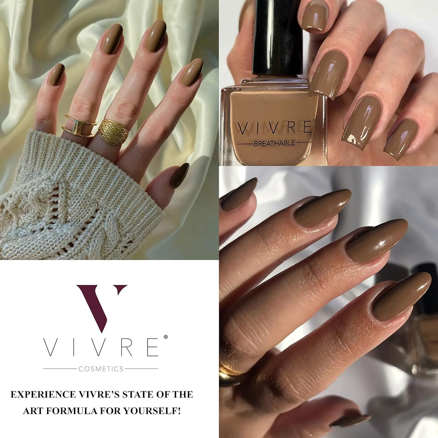 VIVRE Cosmetics Quick Dry Shiny Halal Nail Polish - Vegan, Non Toxic, Long Lasting, Breathable and Water Permeable - Whole Latte Love