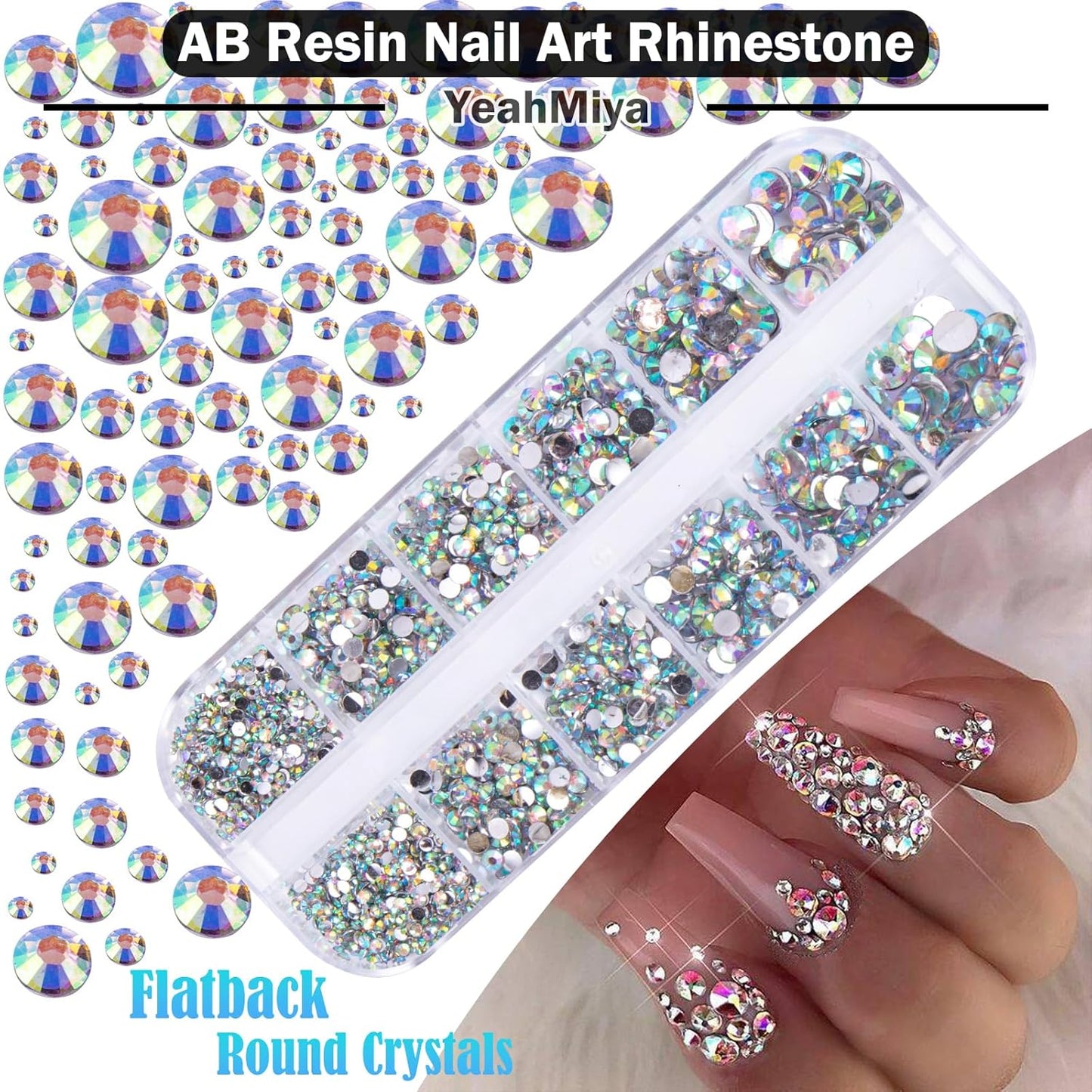 3D Nail Charms and Gems Set, Color Candy Bow Star Heat Nail Art Charms,Flatback AB Gems+Gold Bow Nail Studs+Gravel Diamond,Mixed Nail Rhinestones Manicure Kit Nail Art DIY Decoration with Pickup Tools