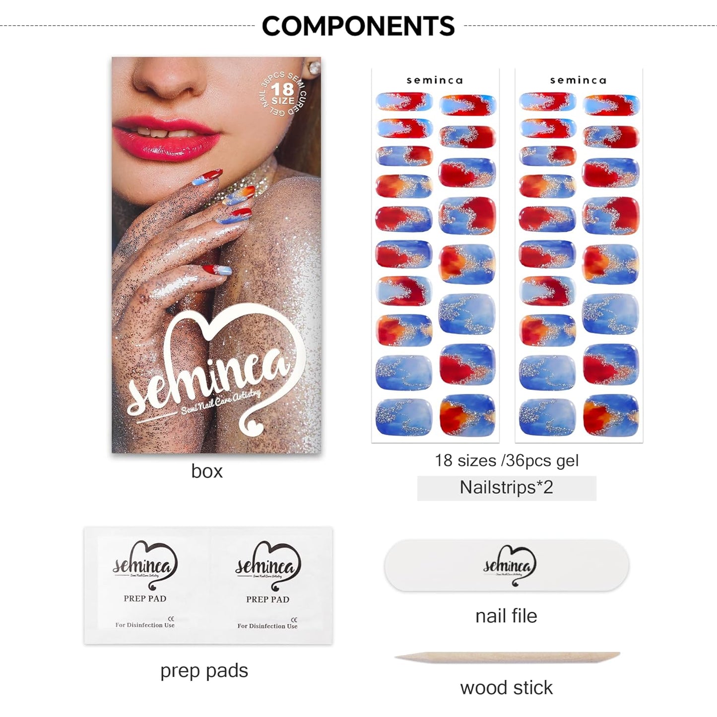 Semi Cured Gel Nail Strips-Blue Sky Press on Nails with Red Clouds Aurora Shimmer & Color Shifting Glitter, Coffin Semi Cured Gel Nail Strips, Dreamy Nail Art(Dreamscape Gradient)