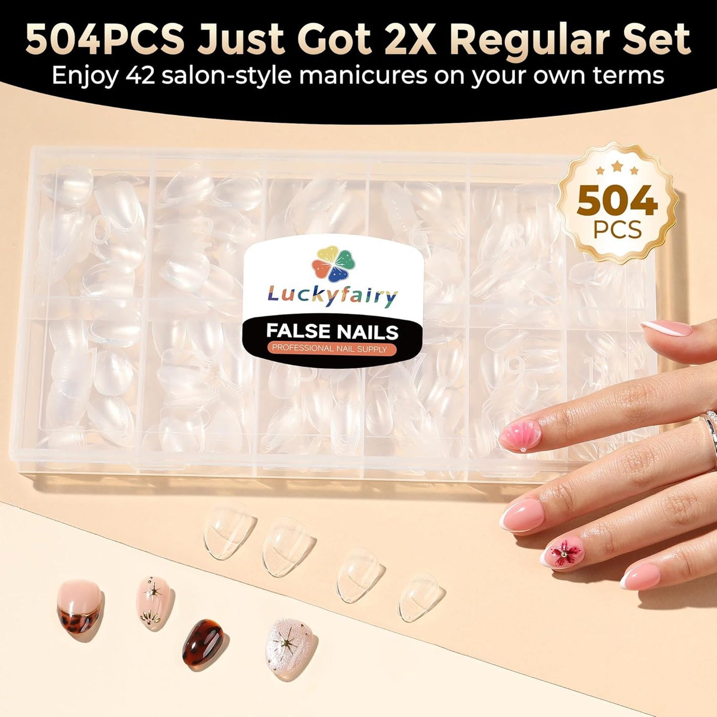 Extra Short Almond Fake Nails, 504pcs Soft Gel Pre-Shaped Acrylic Nail Tips, Half Matte Full Cover Clear Gelly Press on Flase Nail Tips for Extension Nail Manicure Home DIY 12 Sizes