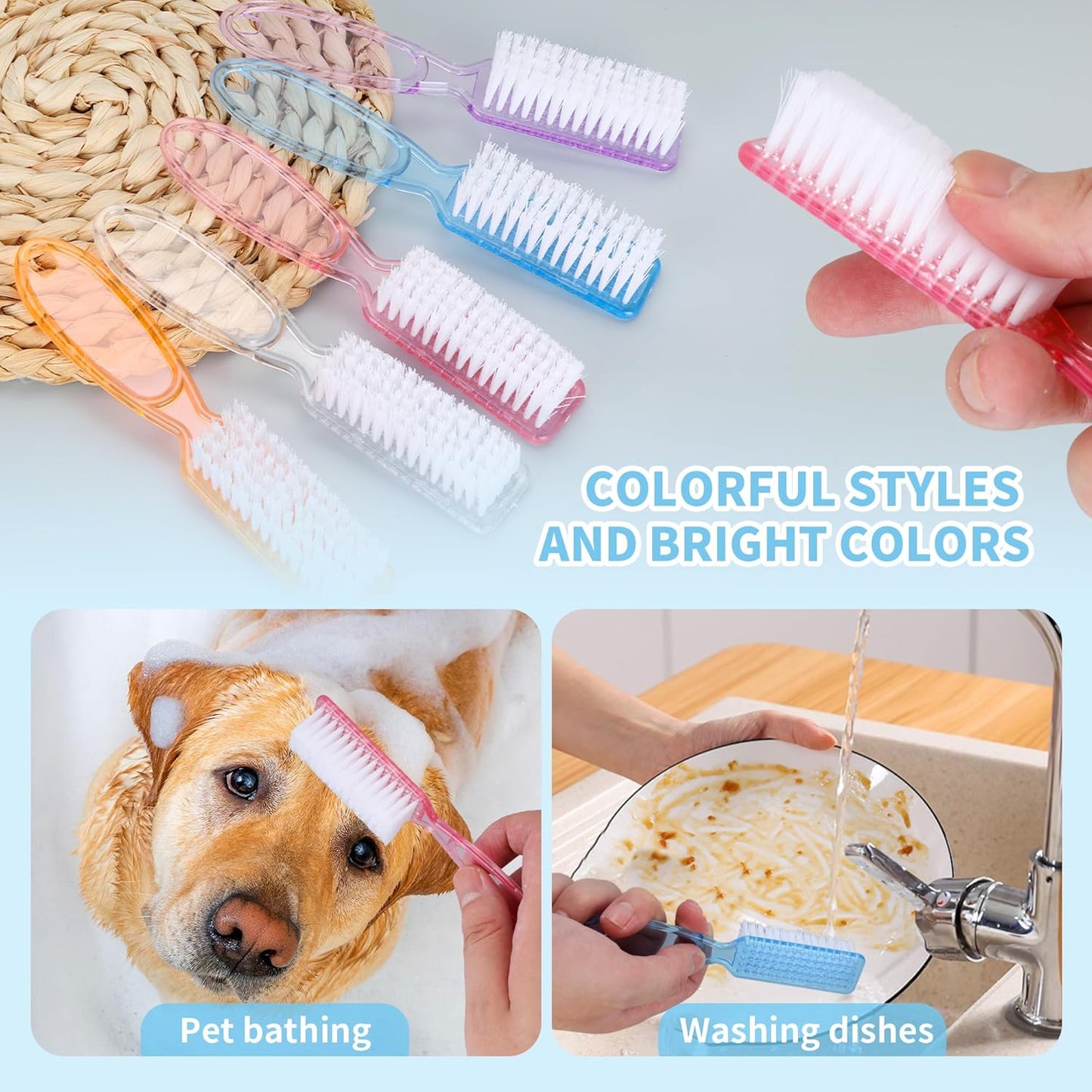 50 Pcs Handle Grip Nail Scrubber Brushes, Hand Fingernail Cleaning Manicure Brush, Multicolor Nail Scrub Brushes for Toes and Fingernail Cleaning (5 Colors)
