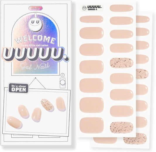 UUUUUU Semi Cured Gel Nail Strips | Salon-Quality | UV Free Gel Nail Wraps for Women | Easy Peel&Stick | Long-Lasting up to 14 Days | 28 Strips Set+File & Wipes | Gift-Ready (UGN076 - Pure Beige)