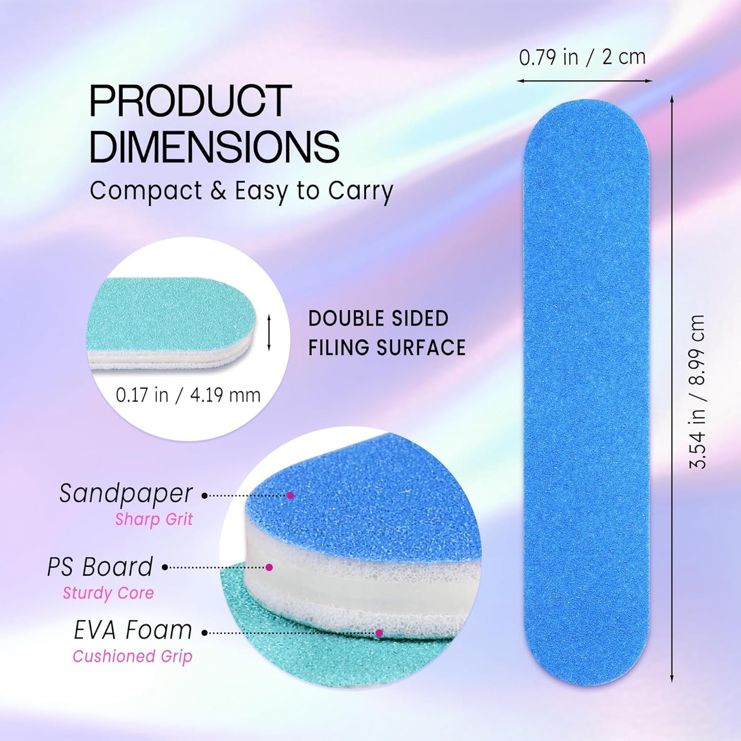 25PCS Mini Size PANA Professional Double Sided Nail Files - Blue, 100/100 Grit - Emery Board Nail Buffering File Manicure Pedicure Nail Polisher Washable