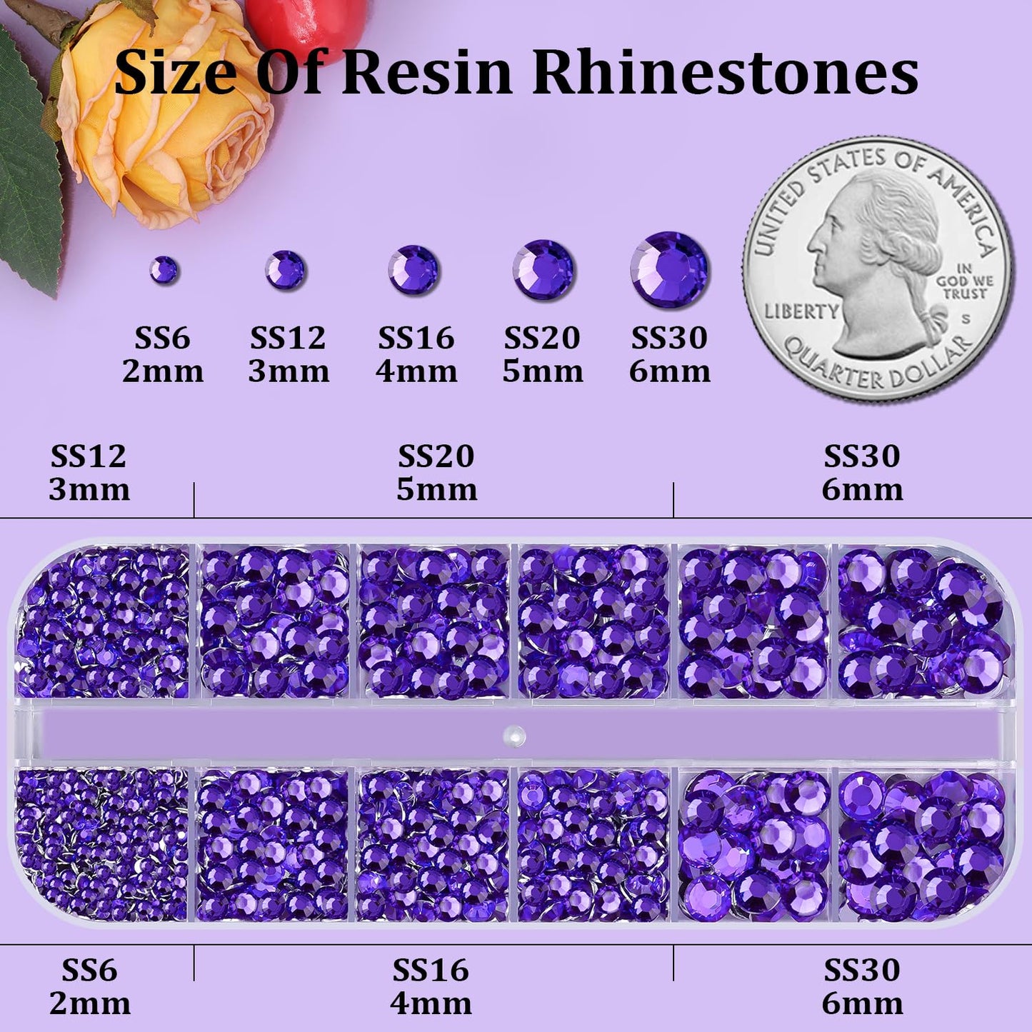 Resin Rhinestones for Crafting, 1 Box Blue Purple Flatback Crystals for Bedazzling Crafts DIY Nail Art Decoration, Non Hotfix Bulk Gems for Tumbler Shoes Clothing Fabric Face Makeup