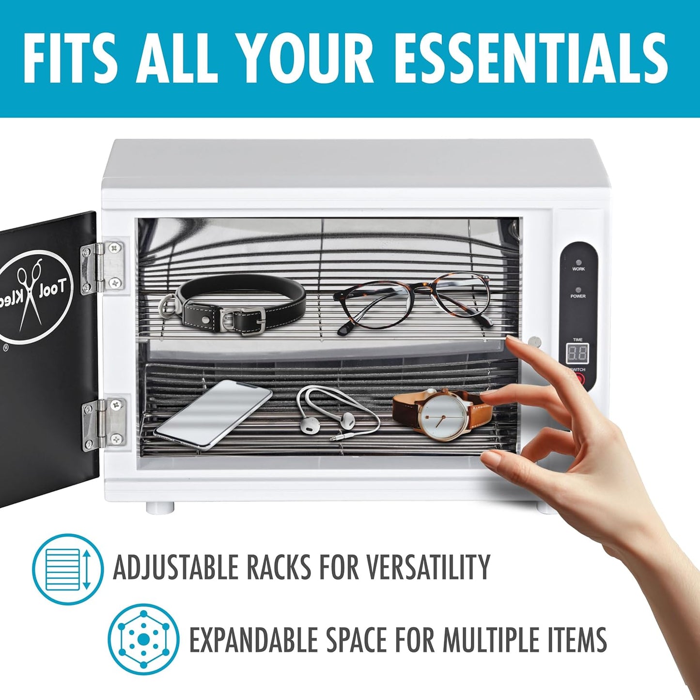 SaniCabinet UV Light Sanitizer Box - Large, Professional Grade, Fast UVC Sanitizer Cabinet for Cleaning Salon Tools, Nail Clippers, Cell Phone, Watches, Glasses, Baby Toys - EPA Registered