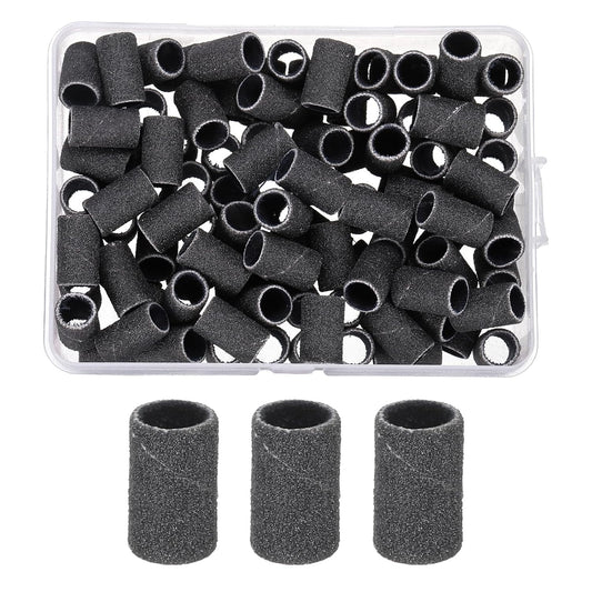 HARFINGTON 100pcs Small Sanding Bands 240 Grit for Nail Drill Bits Mini Sanding Band for Nails Gel Manicures Black