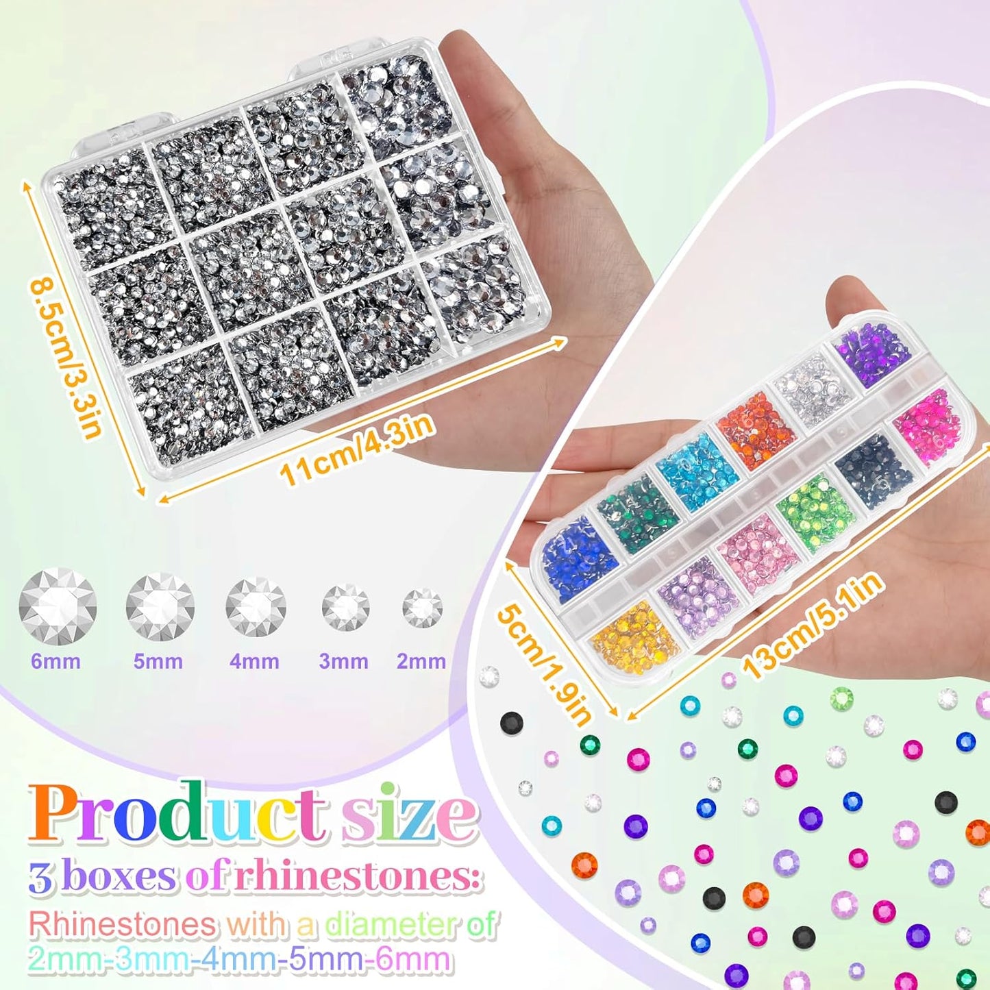 ASTARON White and Colorful Resin Rhinestones for Crafting, 2mm-6mm Mixed Flatback Resin Gemstones for Crafts Gems Bulk Jelly AB Bedazzling Diamonds with Glue for Nails, Tumblers, Mugs Decoration