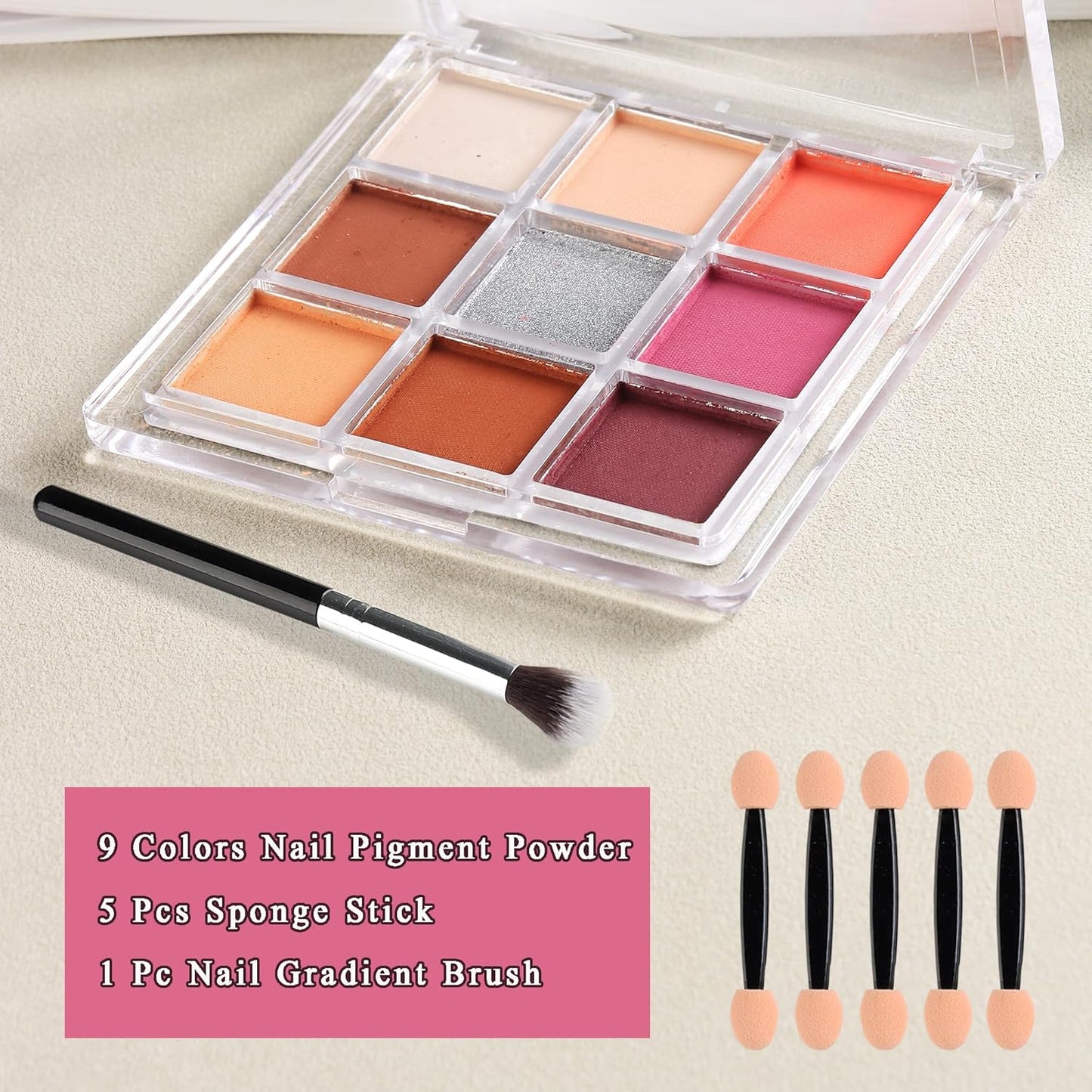 Nail Pigment Palette 9 Colors Gradient Effect Solid Nail Powder for Beginners Nail Salon Home DIY Nail Art Decor for Ombre Nails, Nail Supplies #01