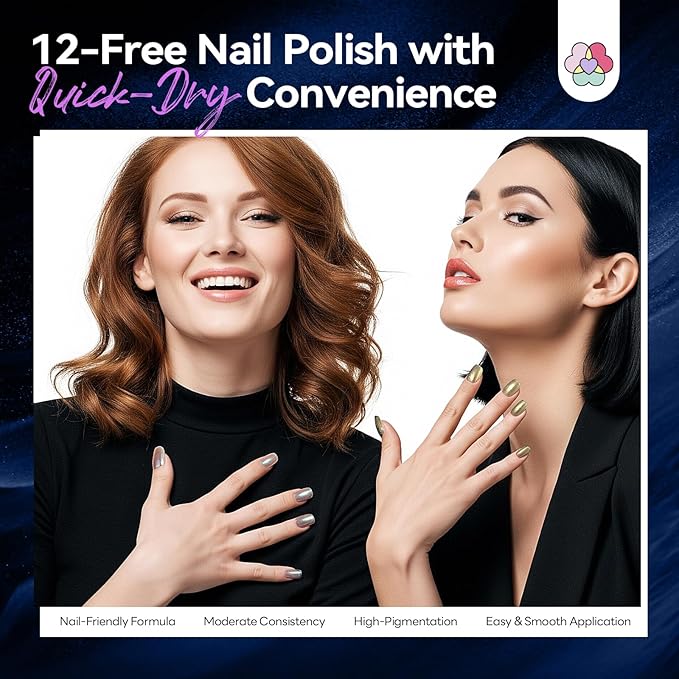 SAVILAND Color Artistry Chameleon Nail Polish Set: 12-Free Holographic Nail Polish Quick Dry 6 Colors Ultra Chrome Color Shifting Fingernail Polish Set Metallic Galaxy Nail Art DIY Gift For Women
