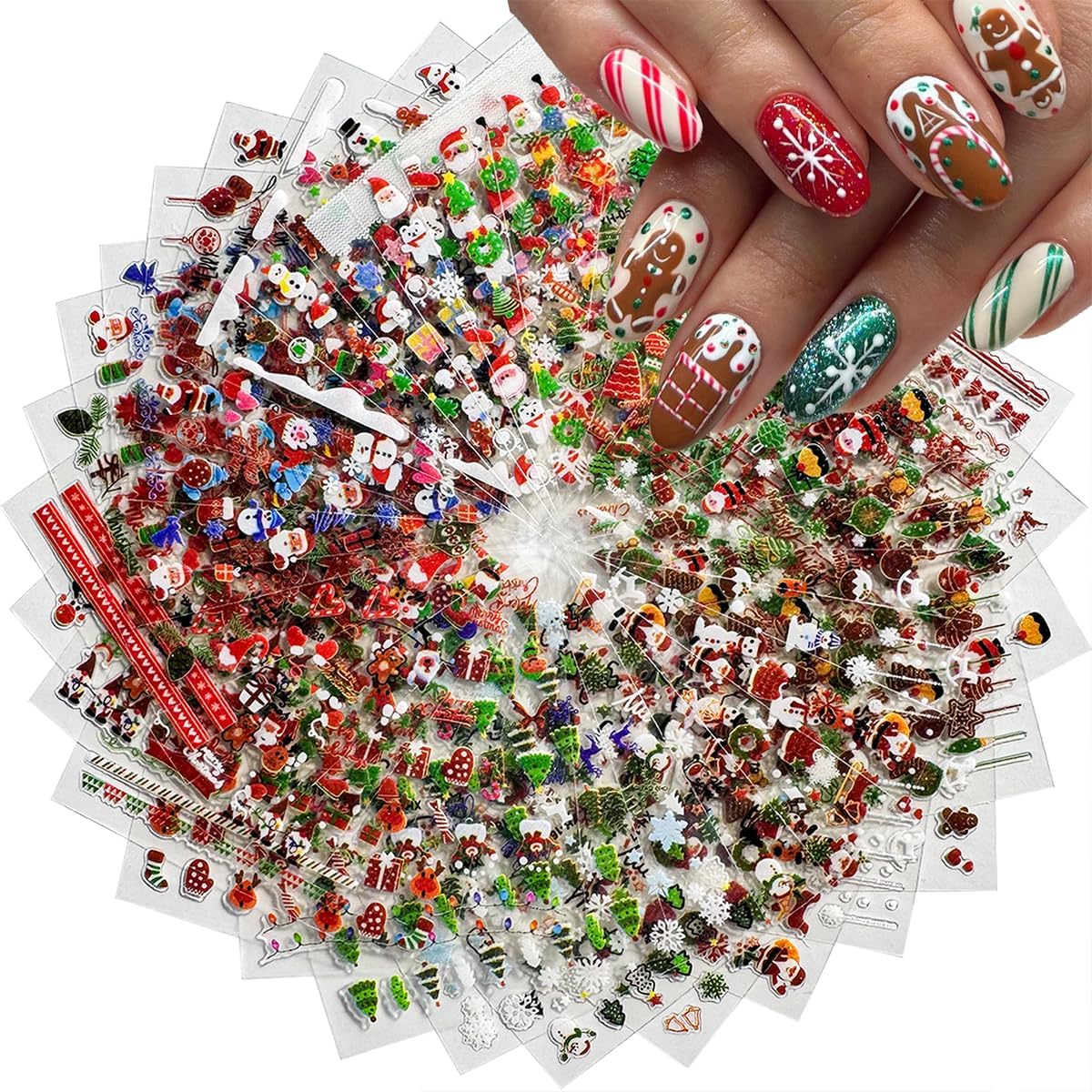 30 Sheets Christmas Nail Art Stickers 3D Self Adhesive Christmas Nail Decals Santa Claus Elk Snowman Christmas Tree Nail Art Supplies Winter Nail Stickers for Women DIY Acrylic Nail Decorations
