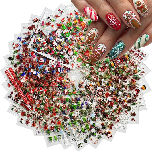 30 Sheets Christmas Nail Art Stickers 3D Self Adhesive Christmas Nail Decals Santa Claus Elk Snowman Christmas Tree Nail Art Supplies Winter Nail Stickers for Women DIY Acrylic Nail Decorations
