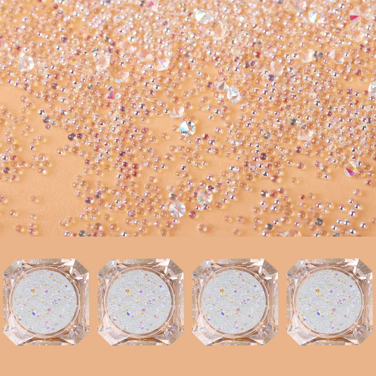 4 Bottle Micro Pixie Beads Gravel Nail Crystals Rhinestones Nail Decorations for DIY 3D Nail Art (AB Color 4pcs)