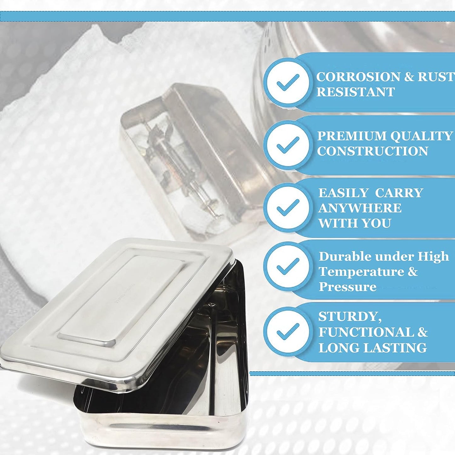 Stainless Steel Surgical LAB Dental Sterilizer Instrument Box, Organizer Jewelry/Tools Storage Tray with Lid - 10L x 6W x 2H