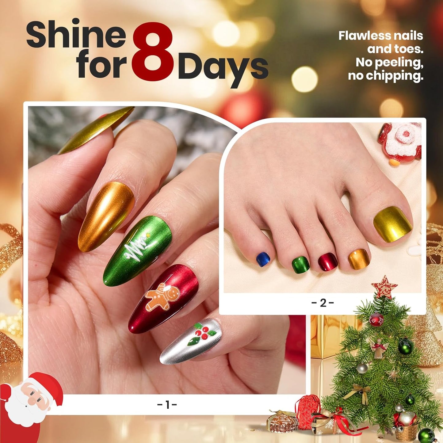 Beetles Chrome Mirror Nail Polish Set - Jingle Jewels 6 Colors Quick-Drying Glossy Metallic Nail Polish Shiny Chrome Effect Fingernail Polish DIY Nail Art Christmas Gift for Women Salon Home