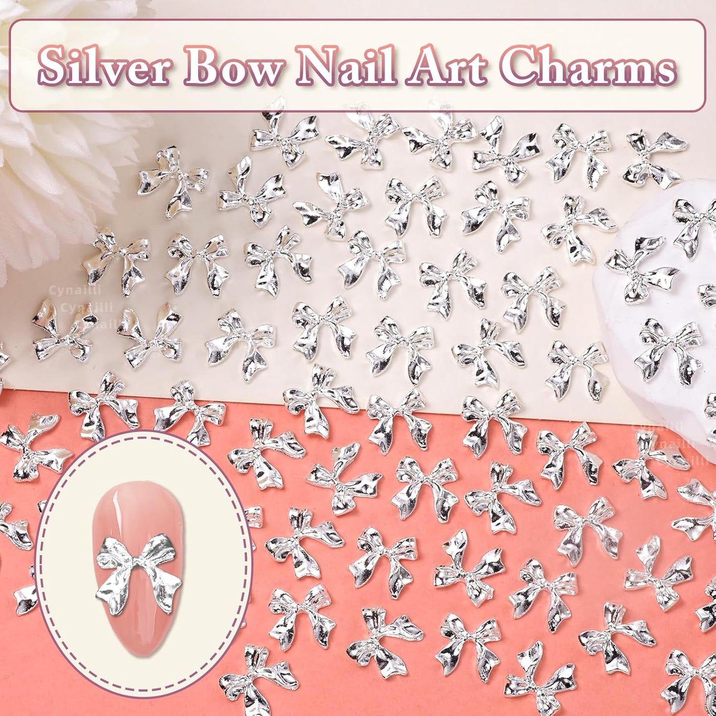 80 Pcs Sliver Bow Nail Gems Charms, 3D Bowknot Nail Charms for Alloy Nails, Cute Bow Tie Nail Jewelry Charms, Shiny Luxury Metal Nail Bow Charms for Nail Art Design Accessories