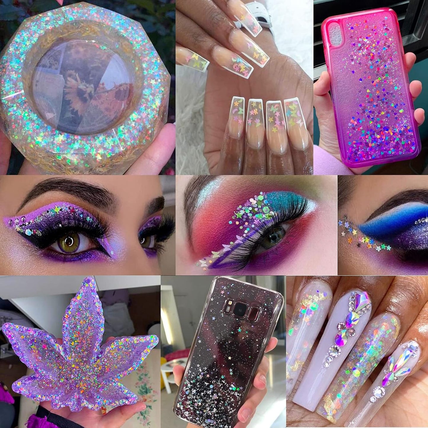 12 Colors Butterfly Star Chunky Glitter Flakes Holographic Heart Hexagon Shapes Crafts Body Glitter Sparkles Nail Sequins Stickers Accessories for Nail Arts, Resin Epoxy, Paints, Makeup