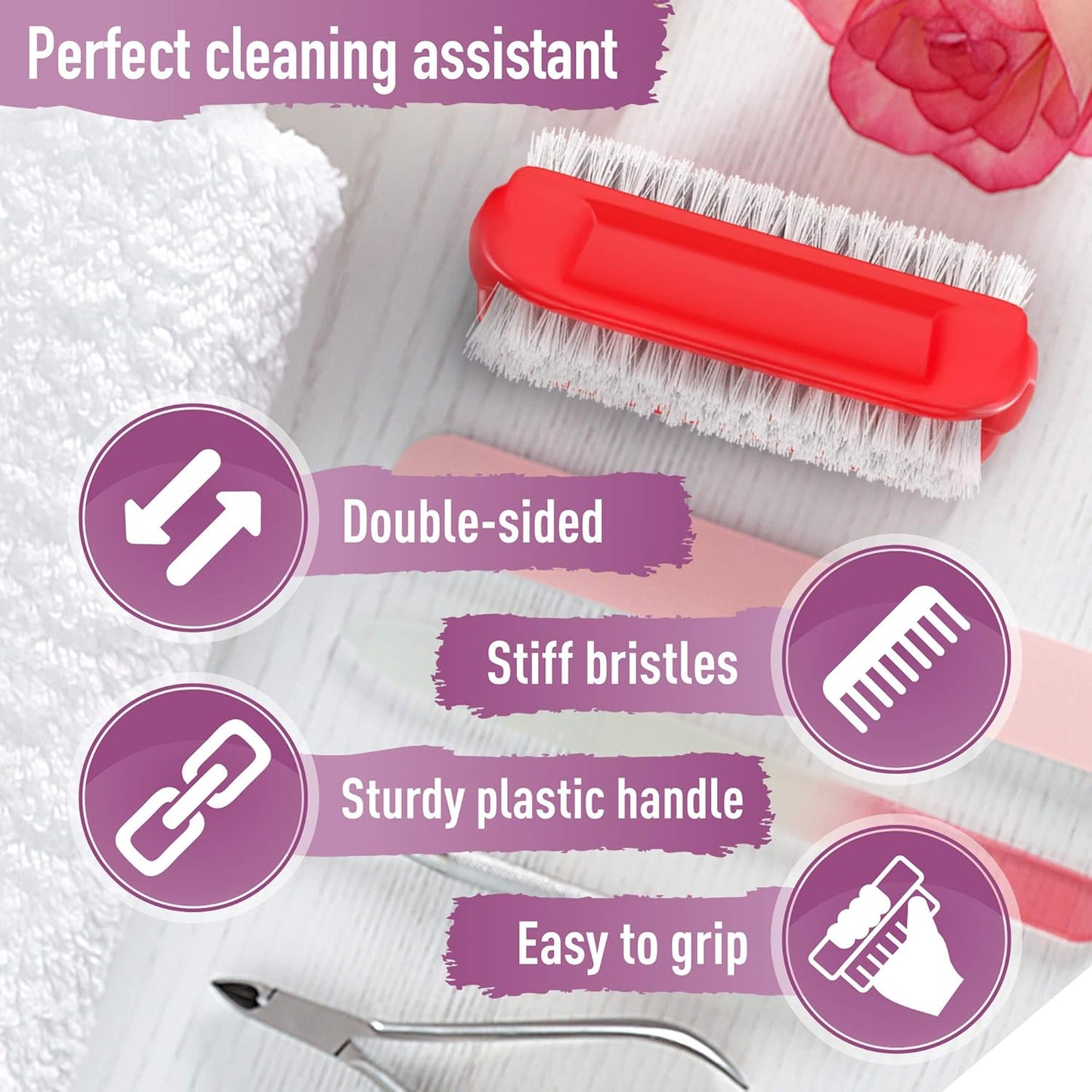 KONEX Two-Sided Nail Brush | Cleaning Fingernails, Stiff Bristle Nail Scrubber Brush, Durable Nail Cleaning Brush | Manicure & Pedicure Care, Professional Quality (Set of 5)