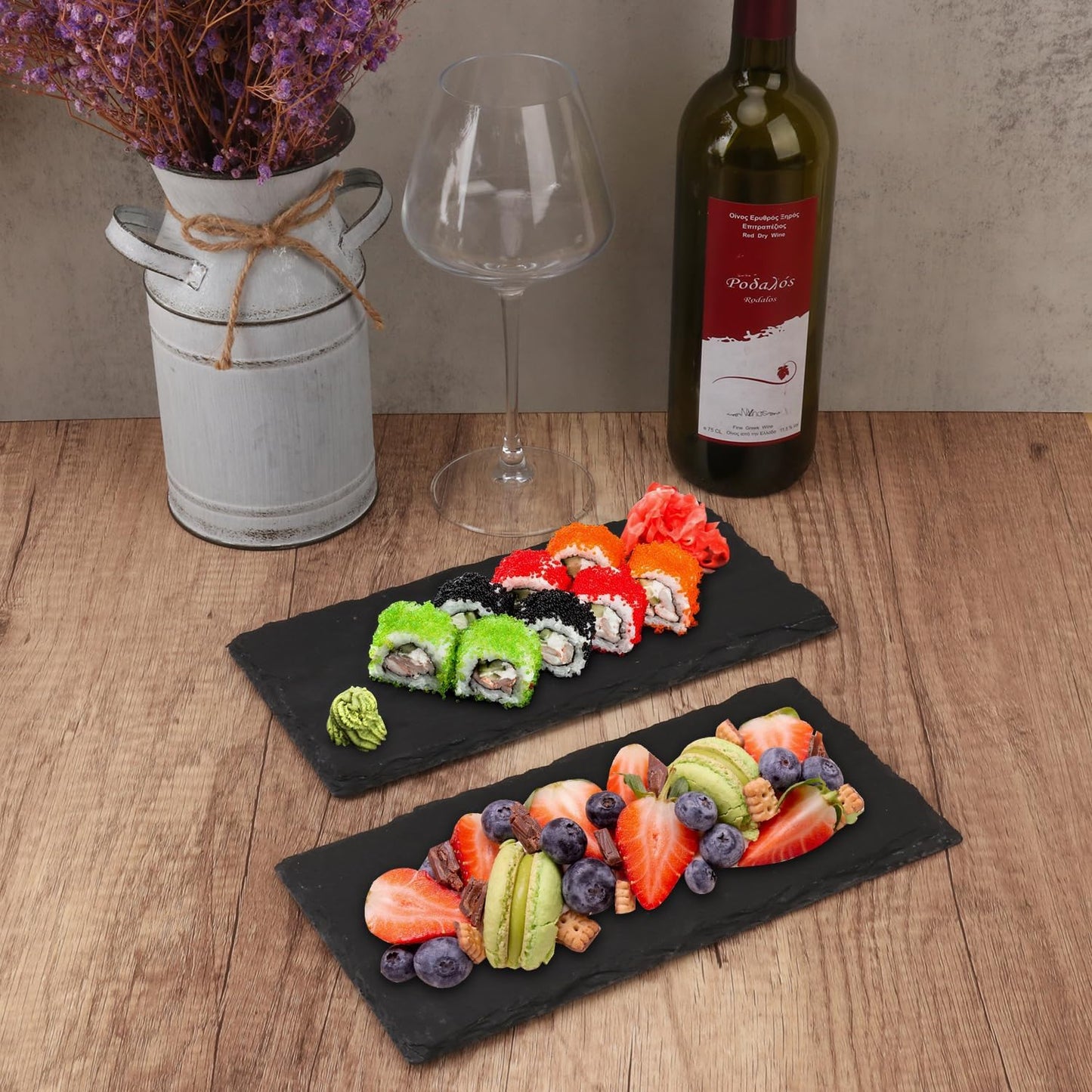 10 Pack 10 x 4.72 Inch Slate Cheese Boards, Black Rectangle Slate Charcuterie Boards, Natural Charcuterie Stone Plates for Parties, Gifts, and Special Events, Cheese, Sushi, Food.